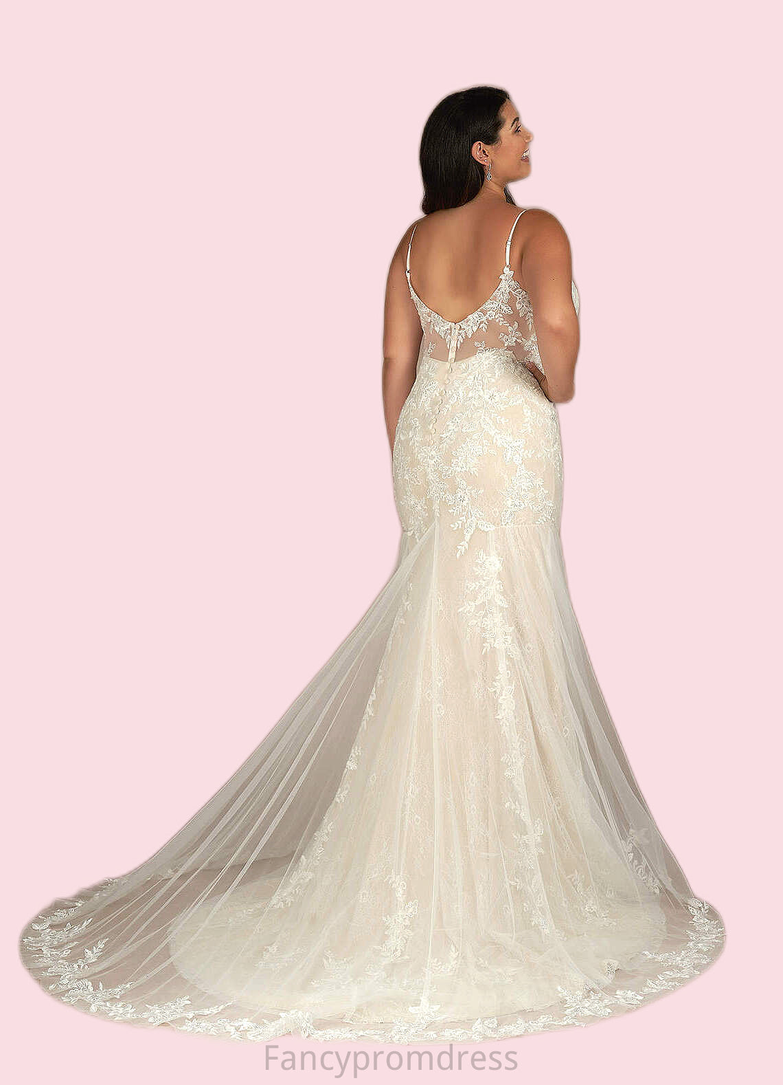 Mayra Mermaid V-Neck Sequins Tulle Cathedral Train Dress Diamond White/Champagne DRP0022765