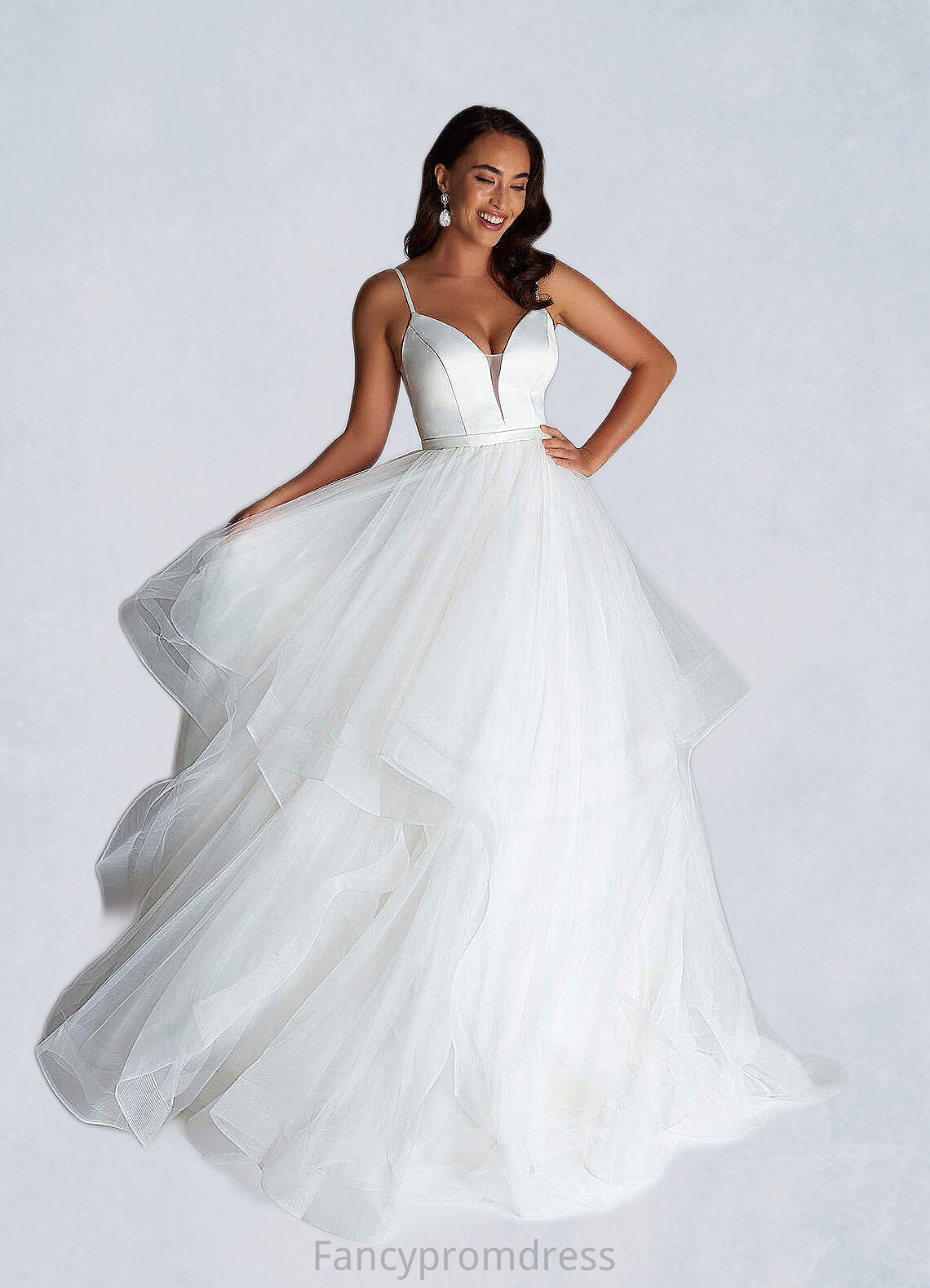 Crystal Ball-Gown Ruched Satin Sweep Train Dress Diamond White DRP0022785