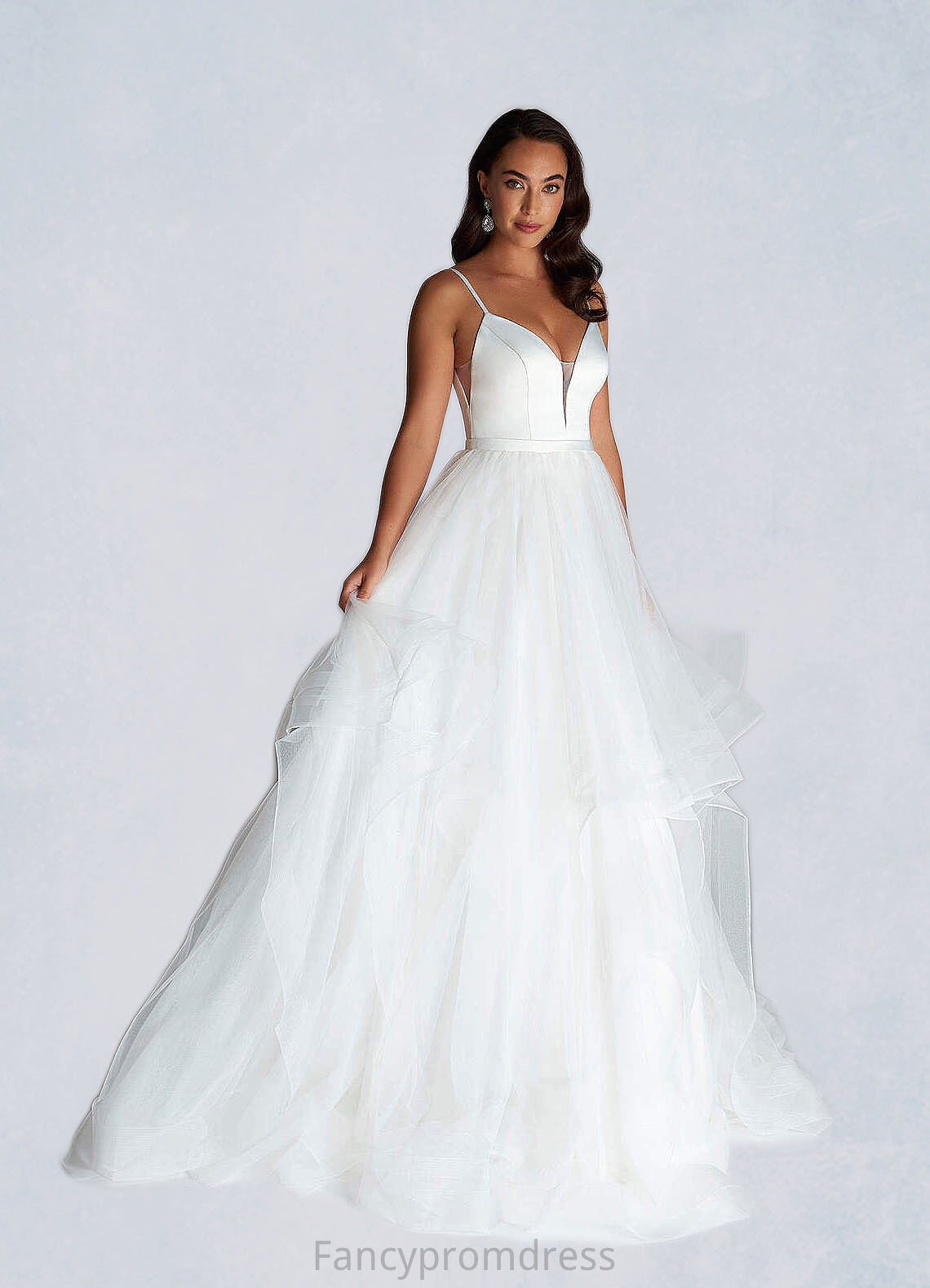 Crystal Ball-Gown Ruched Satin Sweep Train Dress Diamond White DRP0022785