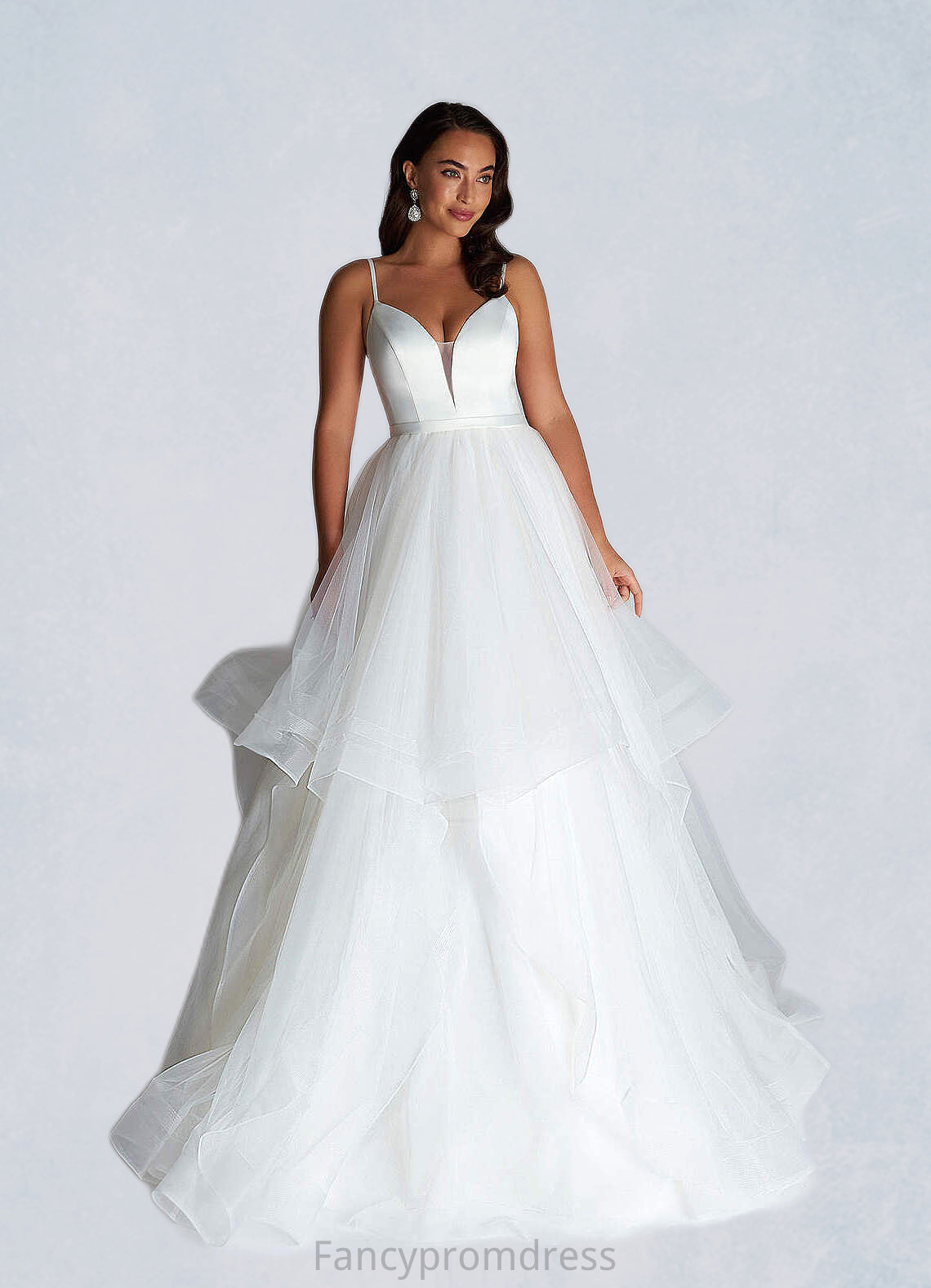 Crystal Ball-Gown Ruched Satin Sweep Train Dress Diamond White DRP0022785