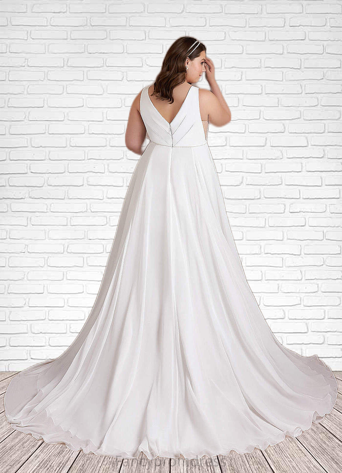 Adelaide A-Line Pleated Chiffon Chapel Train Dress Diamond White DRP0022786