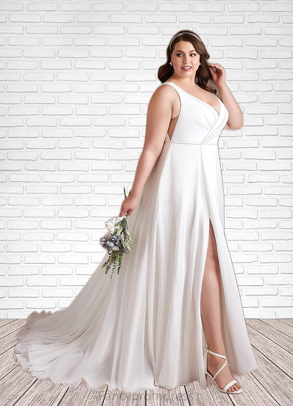 Adelaide A-Line Pleated Chiffon Chapel Train Dress Diamond White DRP0022786