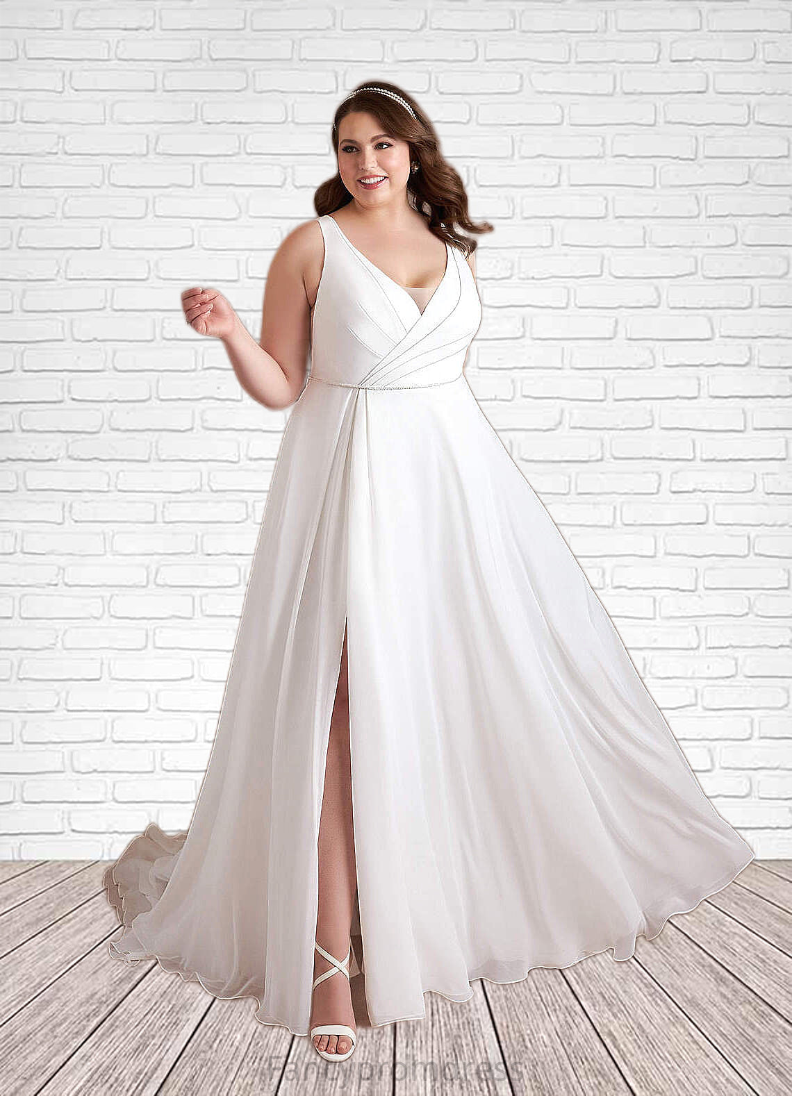 Adelaide A-Line Pleated Chiffon Chapel Train Dress Diamond White DRP0022786