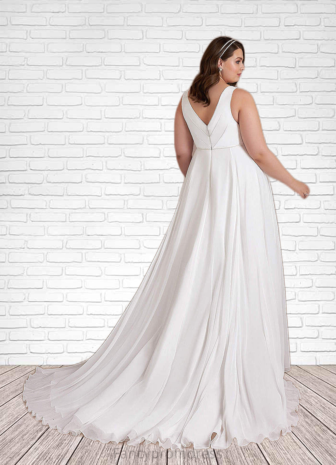 Adelaide A-Line Pleated Chiffon Chapel Train Dress Diamond White DRP0022786