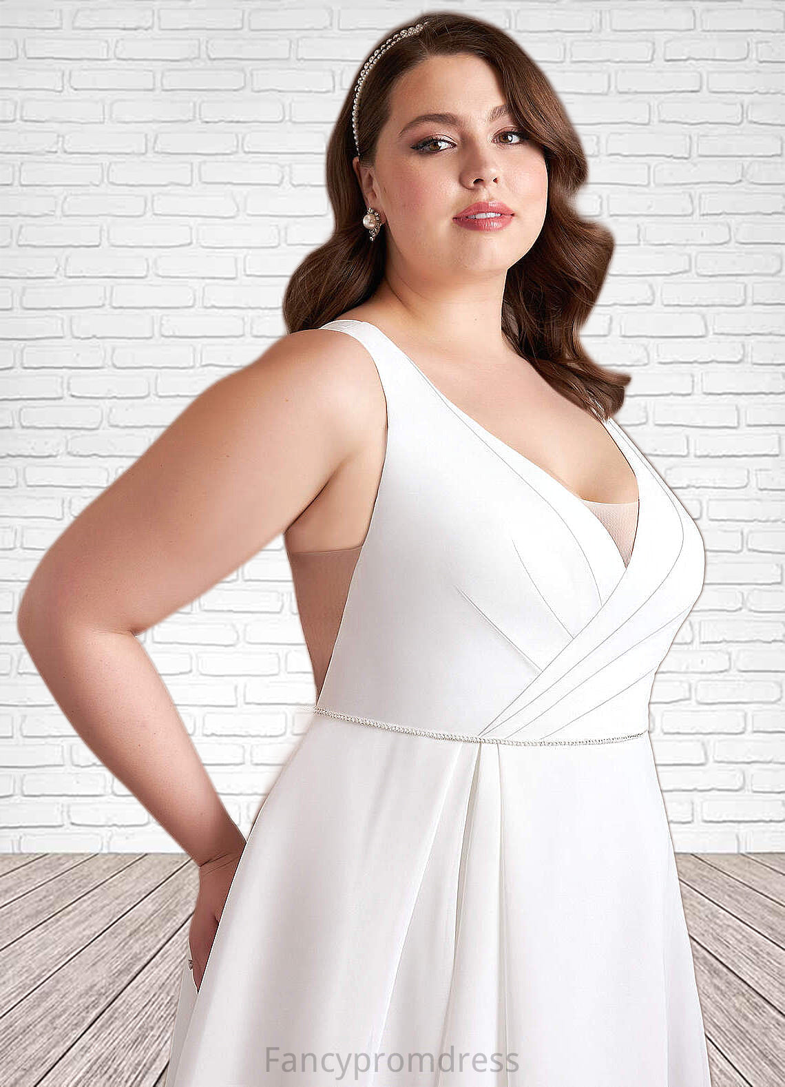 Adelaide A-Line Pleated Chiffon Chapel Train Dress Diamond White DRP0022786