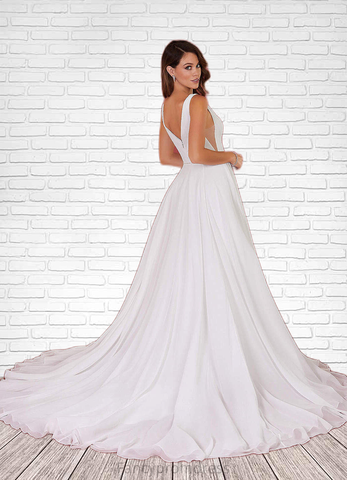 Adelaide A-Line Pleated Chiffon Chapel Train Dress Diamond White DRP0022786