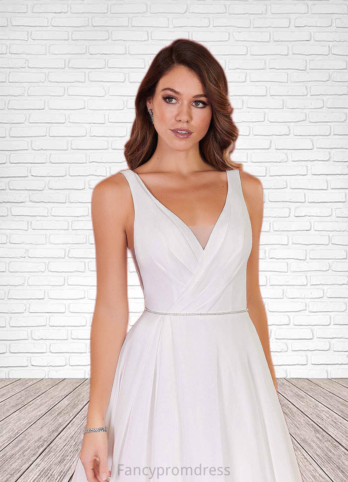 Adelaide A-Line Pleated Chiffon Chapel Train Dress Diamond White DRP0022786