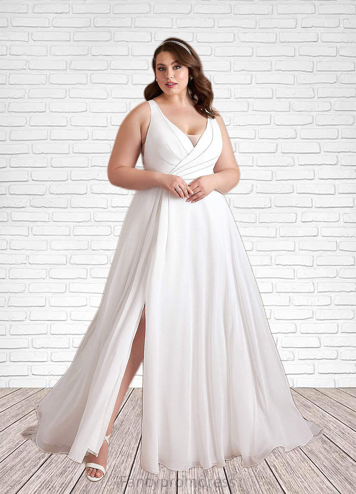 Adelaide A-Line Pleated Chiffon Chapel Train Dress Diamond White DRP0022786