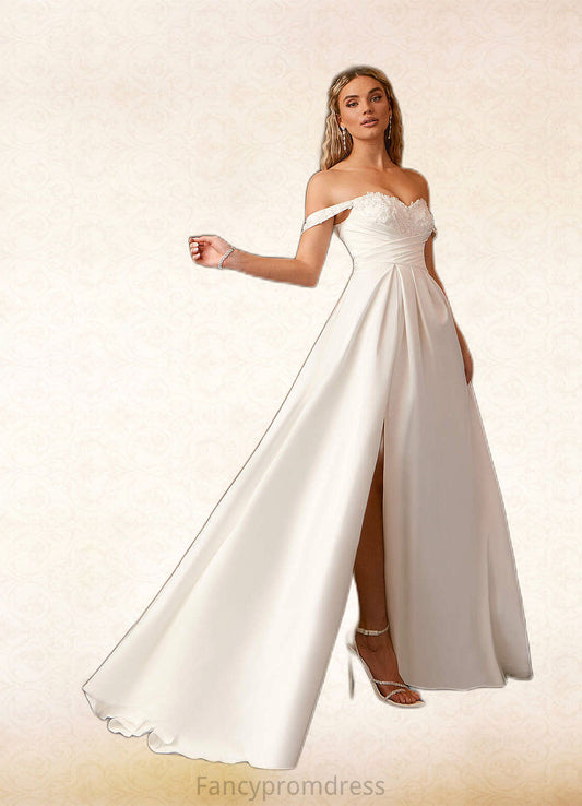 Sylvia A-Line Off the Shoulder Crepe Back Satin Chapel Train Dress Diamond White DRP0022787