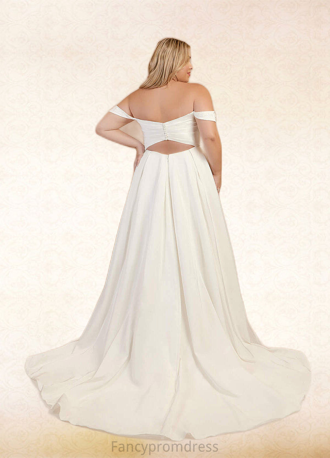 Sylvia A-Line Off the Shoulder Crepe Back Satin Chapel Train Dress Diamond White DRP0022787