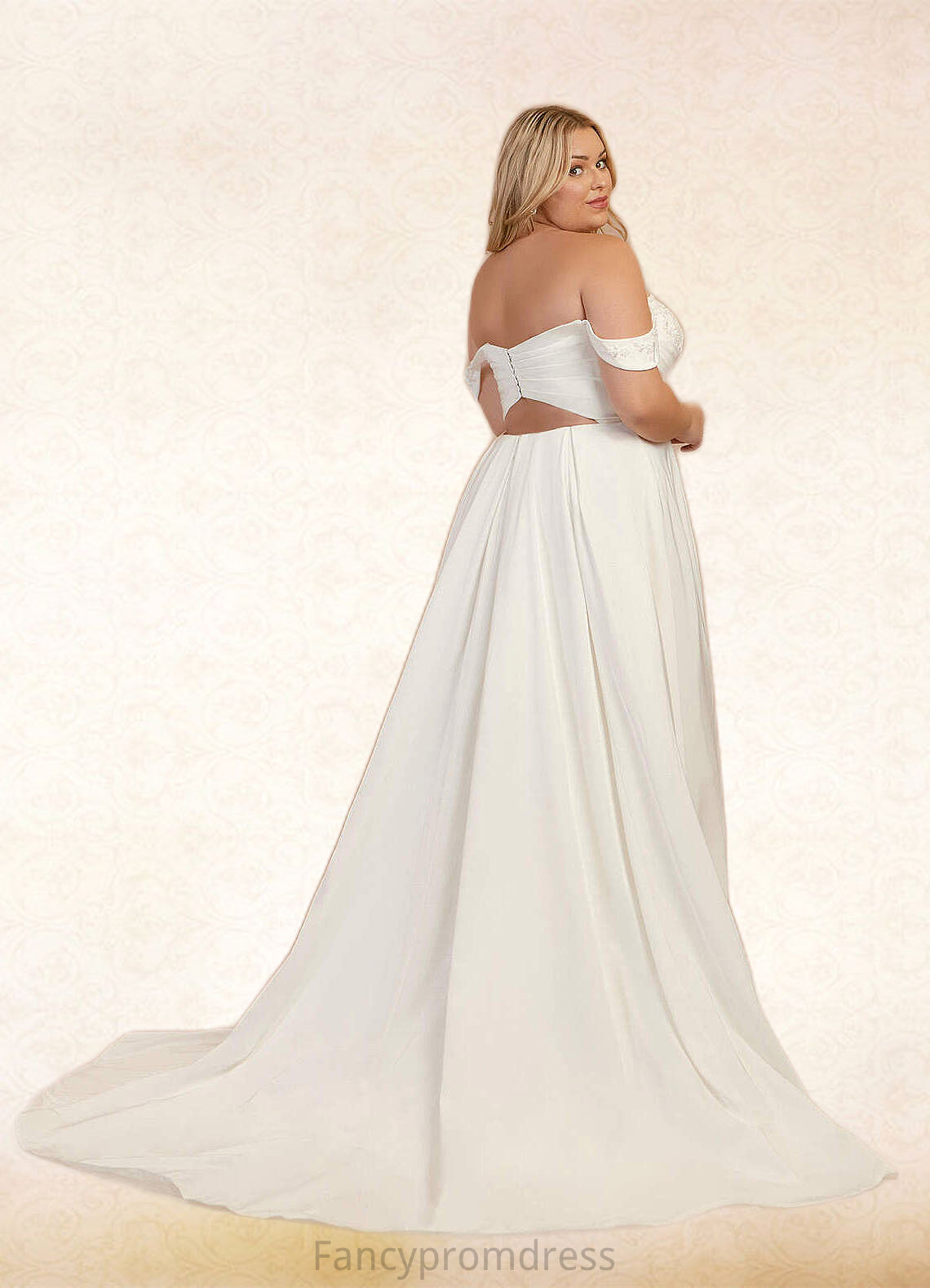 Sylvia A-Line Off the Shoulder Crepe Back Satin Chapel Train Dress Diamond White DRP0022787