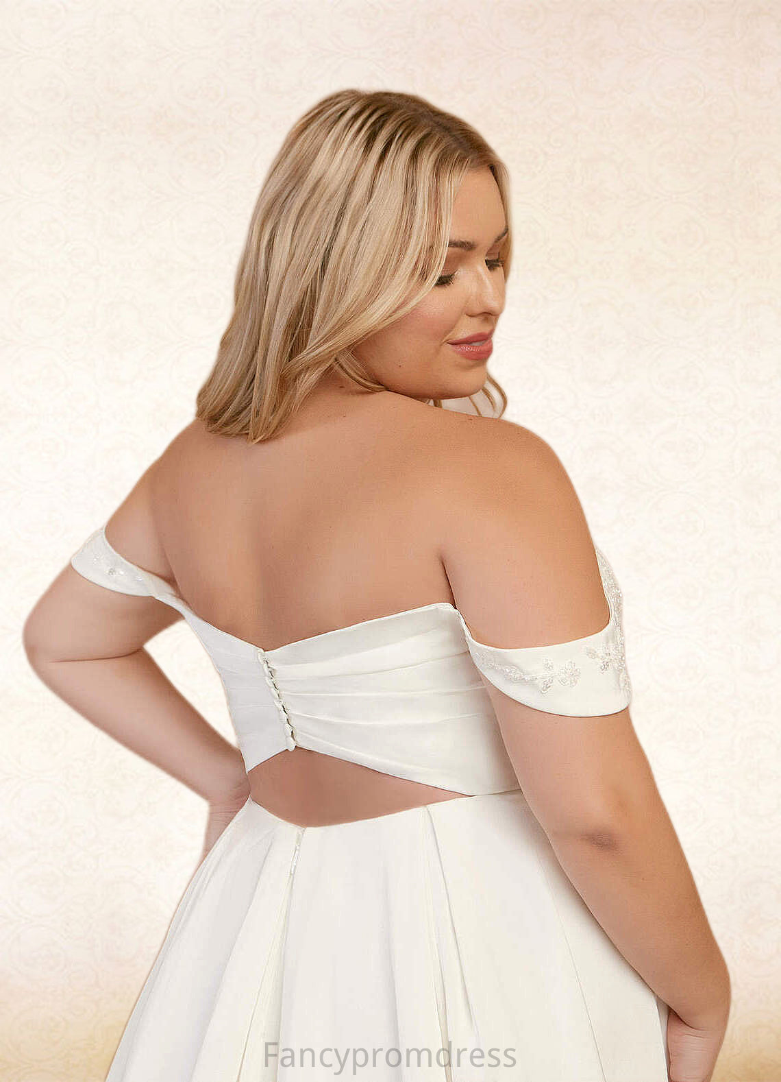 Sylvia A-Line Off the Shoulder Crepe Back Satin Chapel Train Dress Diamond White DRP0022787