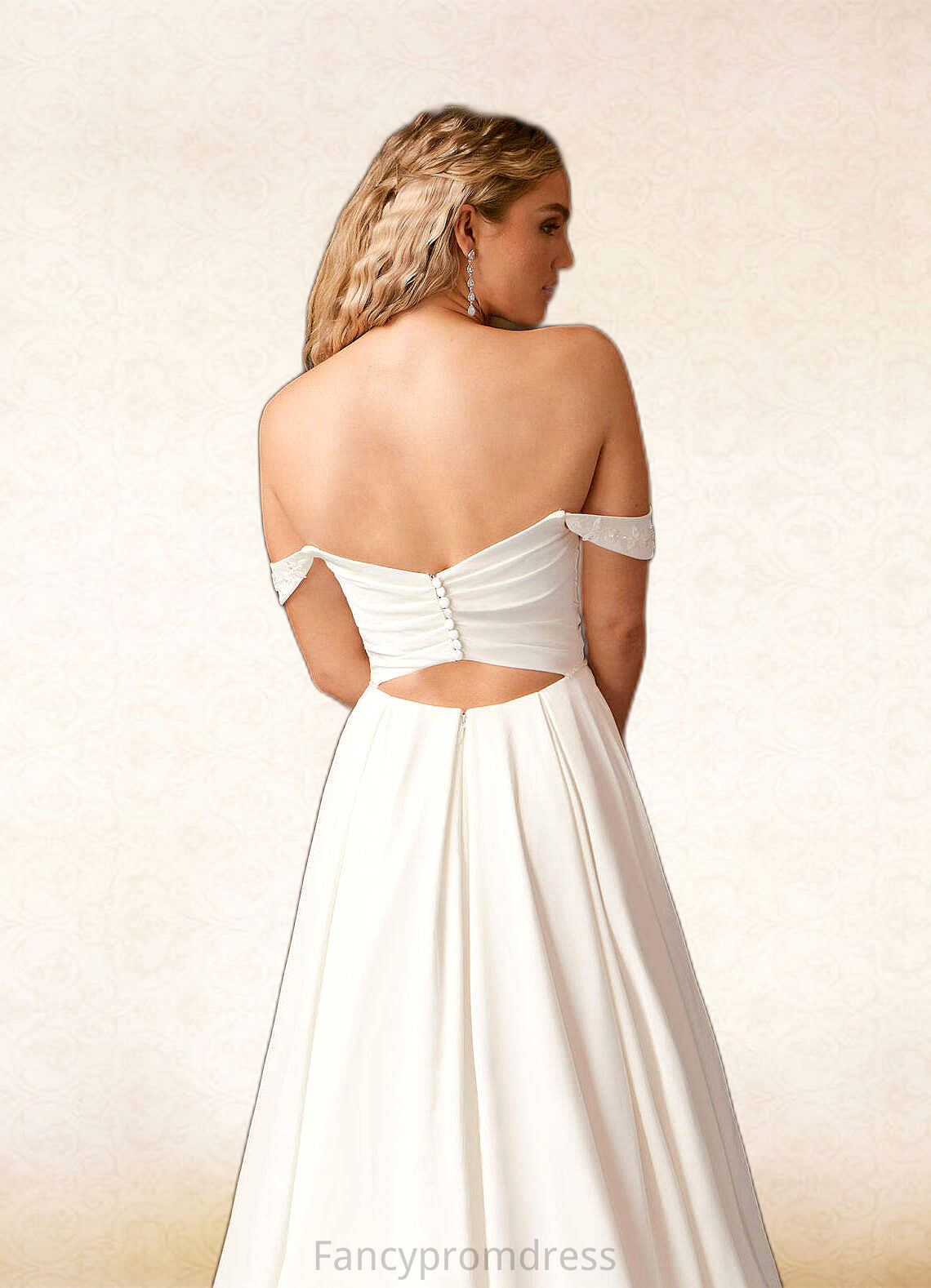 Sylvia A-Line Off the Shoulder Crepe Back Satin Chapel Train Dress Diamond White DRP0022787