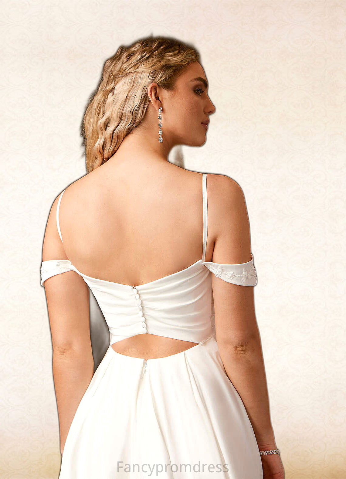 Sylvia A-Line Off the Shoulder Crepe Back Satin Chapel Train Dress Diamond White DRP0022787