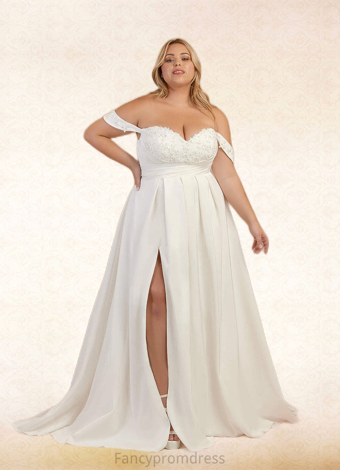 Sylvia A-Line Off the Shoulder Crepe Back Satin Chapel Train Dress Diamond White DRP0022787