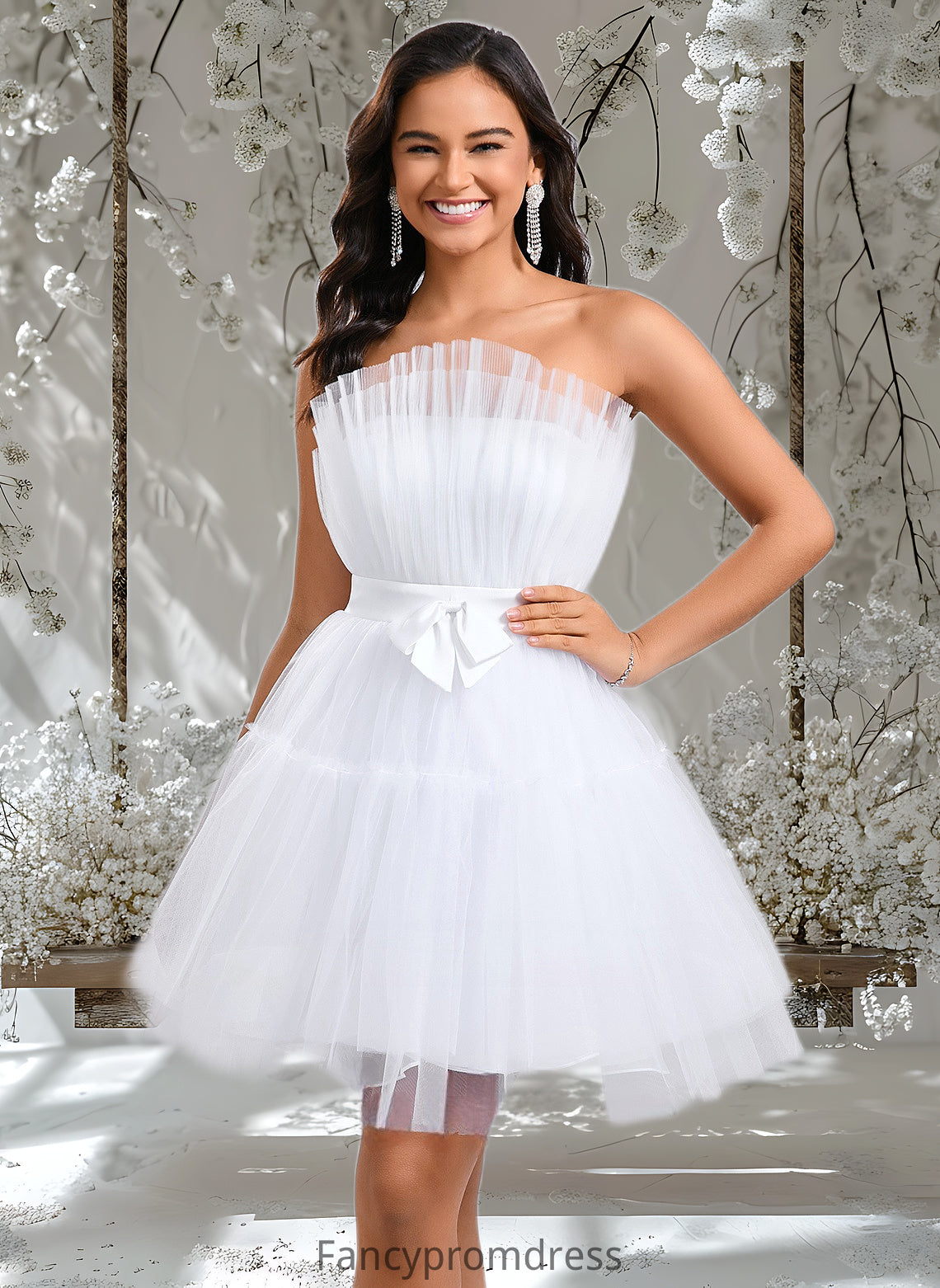 Aylin Ball-Gown/Princess Asymmetrical Short Tulle Homecoming Dress With Bow DRP0025709