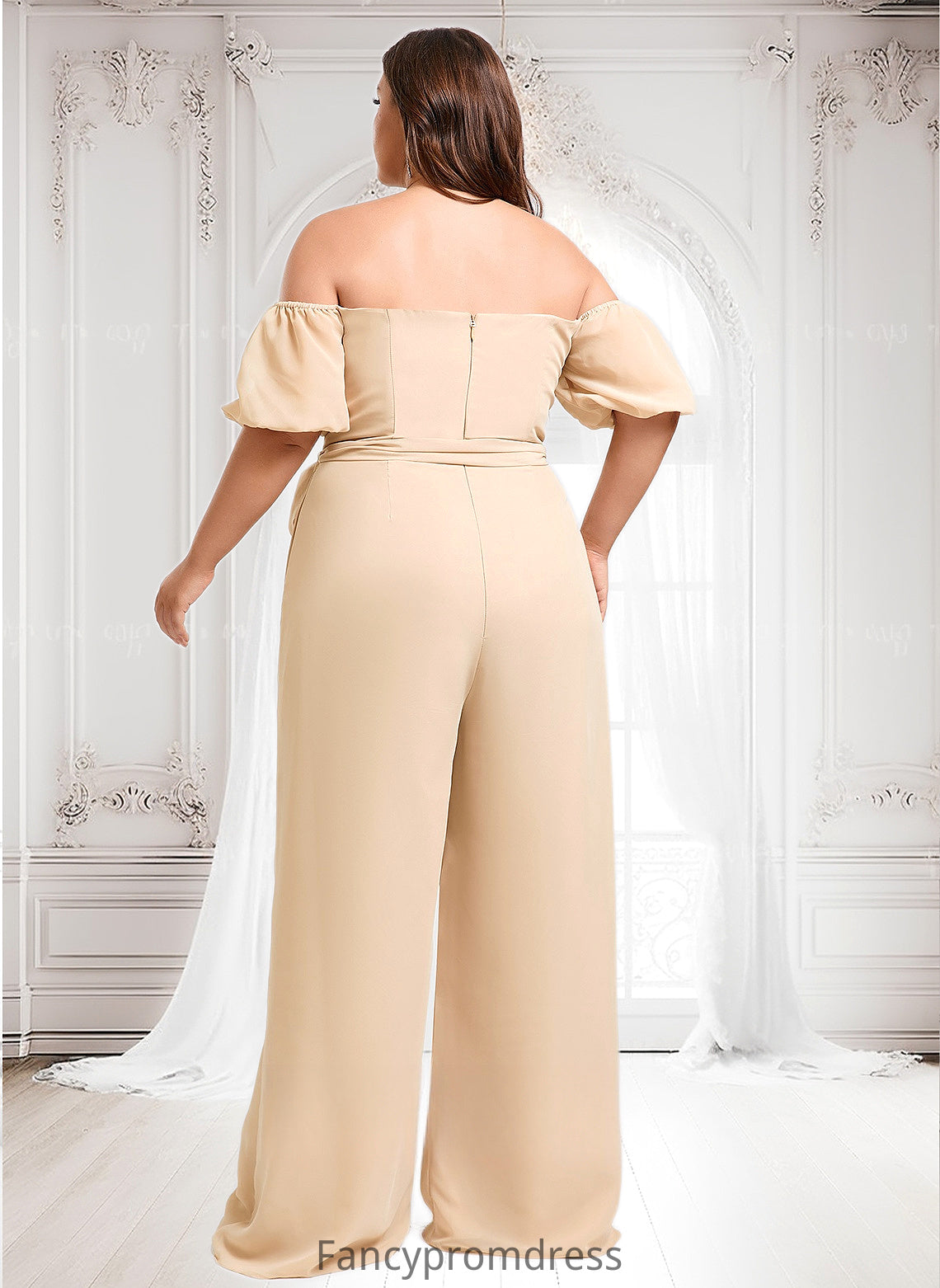 Anastasia Jumpsuit/Pantsuit Off the Shoulder Square Floor-Length Chiffon Bridesmaid Dress DRP0025791