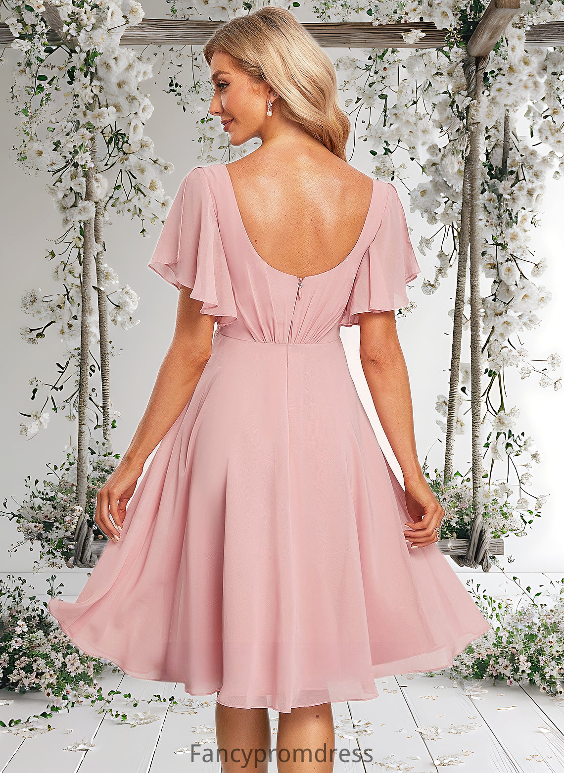 Sadie A-line V-Neck Knee-Length Chiffon Homecoming Dress DRP0025702