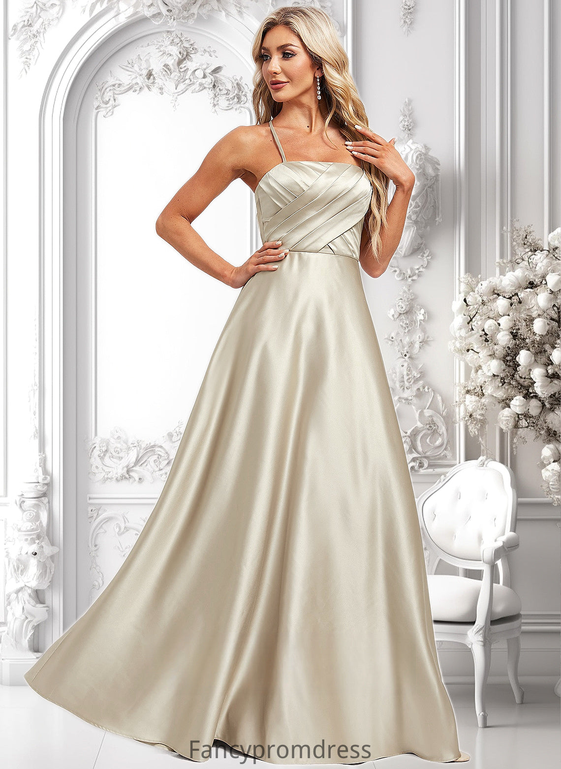 Ciara A-line Square Floor-Length Satin Bridesmaid Dress DRP0025789