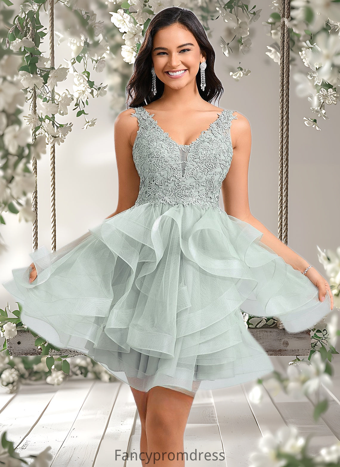 Lexie Ball-Gown/Princess V-Neck Short Tulle Lace Homecoming Dress DRP0025671