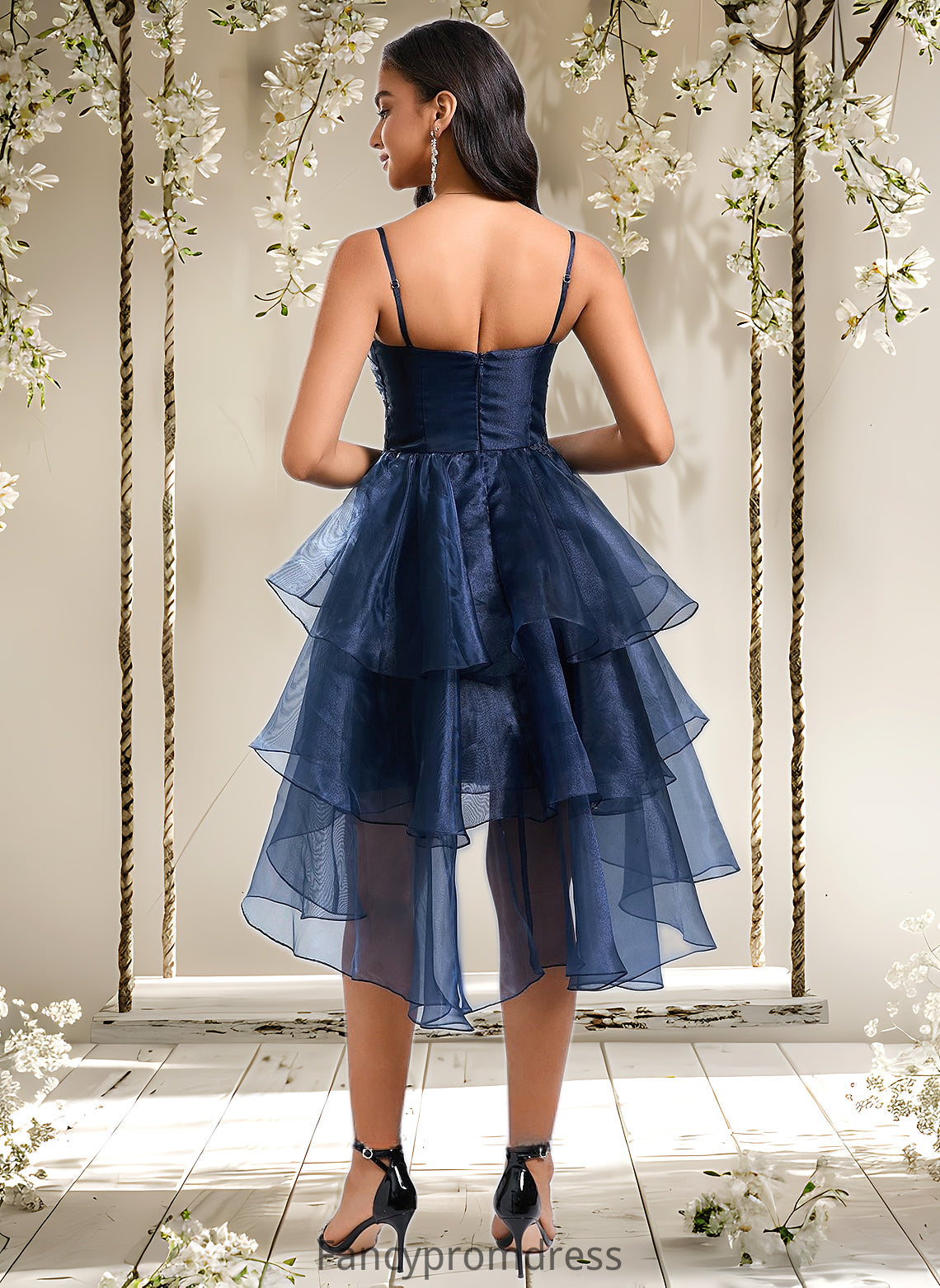 Jode Ball-Gown/Princess Straight Asymmetrical Organza Homecoming Dress With Sequins Appliques Lace DRP0025652