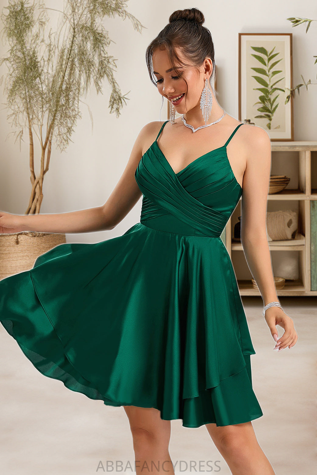 Lisa A-line V-Neck Short/Mini Silky Satin Homecoming Dress DRP0020463