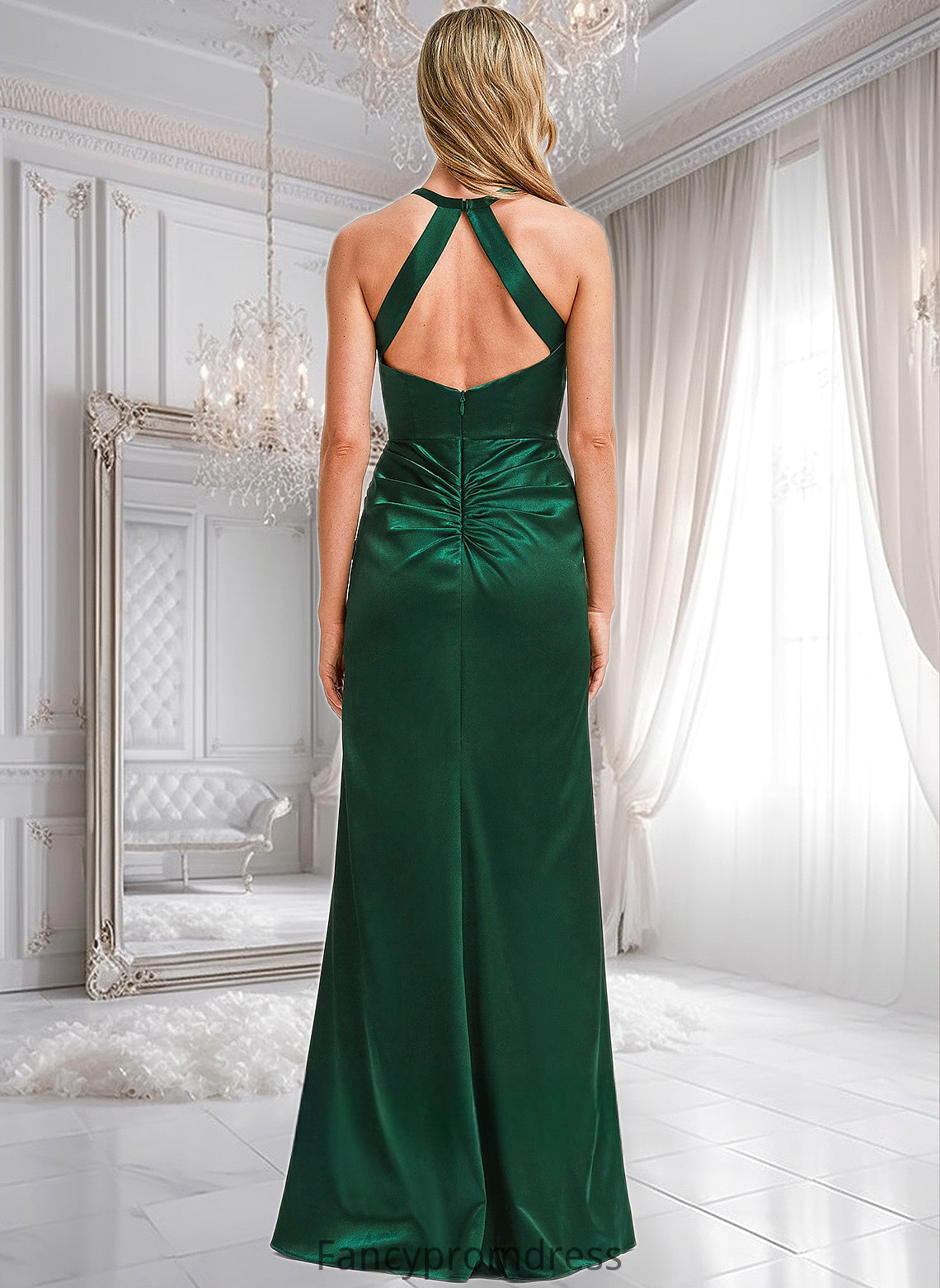 Micah A-line V-Neck Floor-Length Stretch Satin Bridesmaid Dress DRP0025746