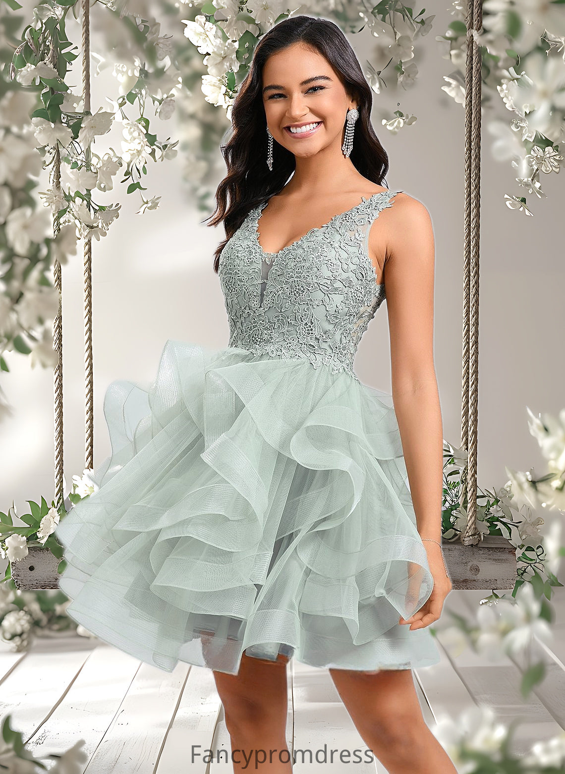 Lexie Ball-Gown/Princess V-Neck Short Tulle Lace Homecoming Dress DRP0025671