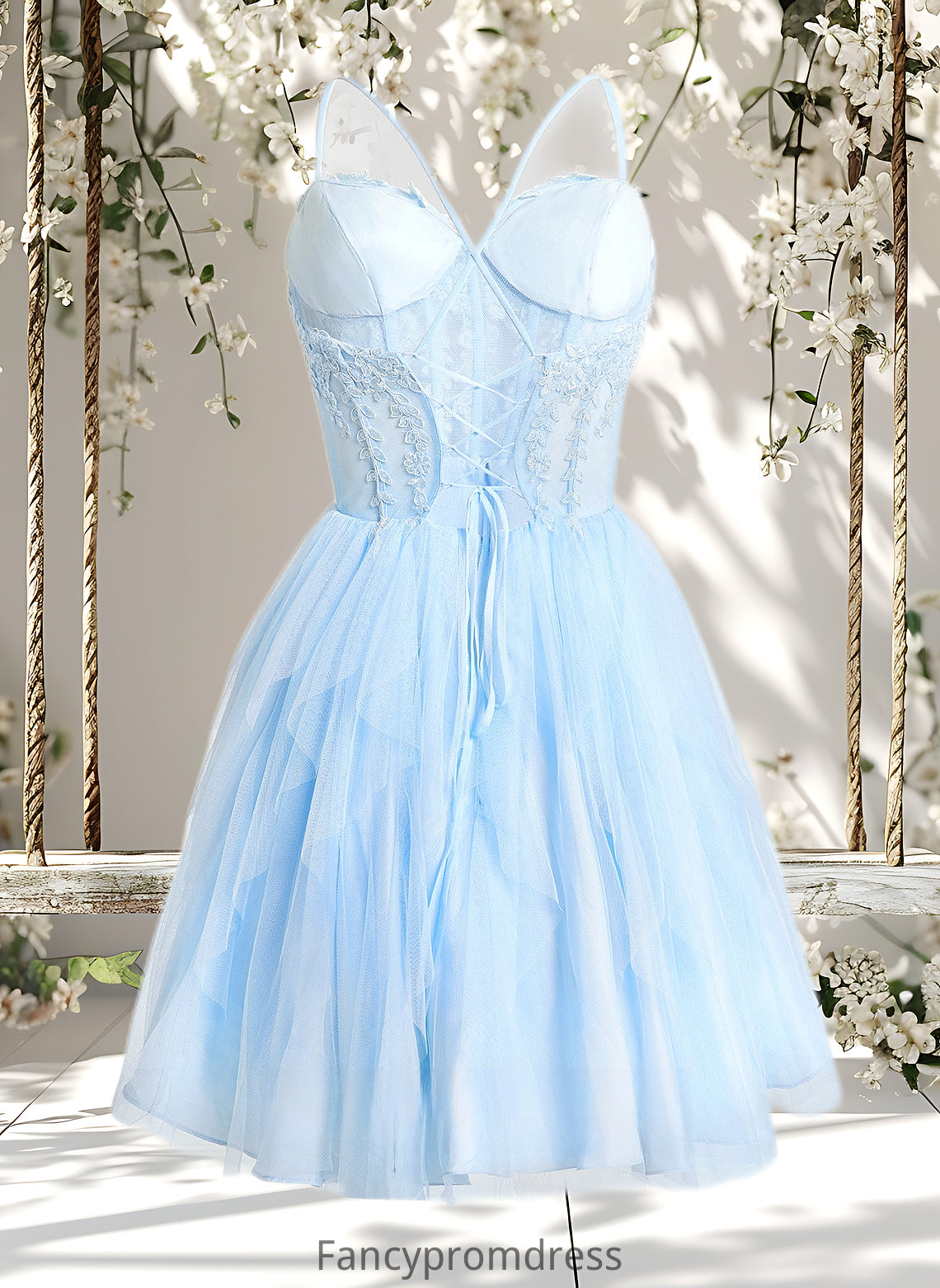 Nita Ball-Gown/Princess Sweetheart Short Lace Tulle Homecoming Dress With Ruffle DRP0025707