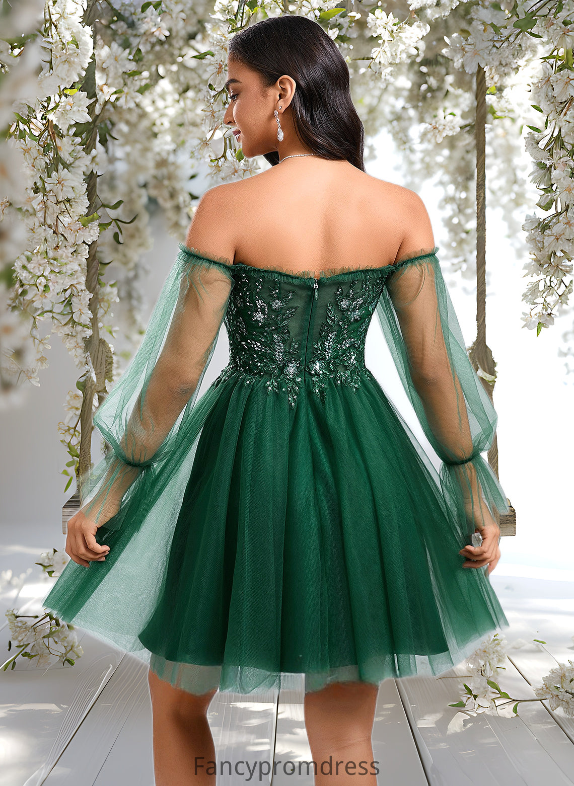 LuLu A-line Off the Shoulder Short Tulle Homecoming Dress With Sequins Appliques Lace DRP0025663