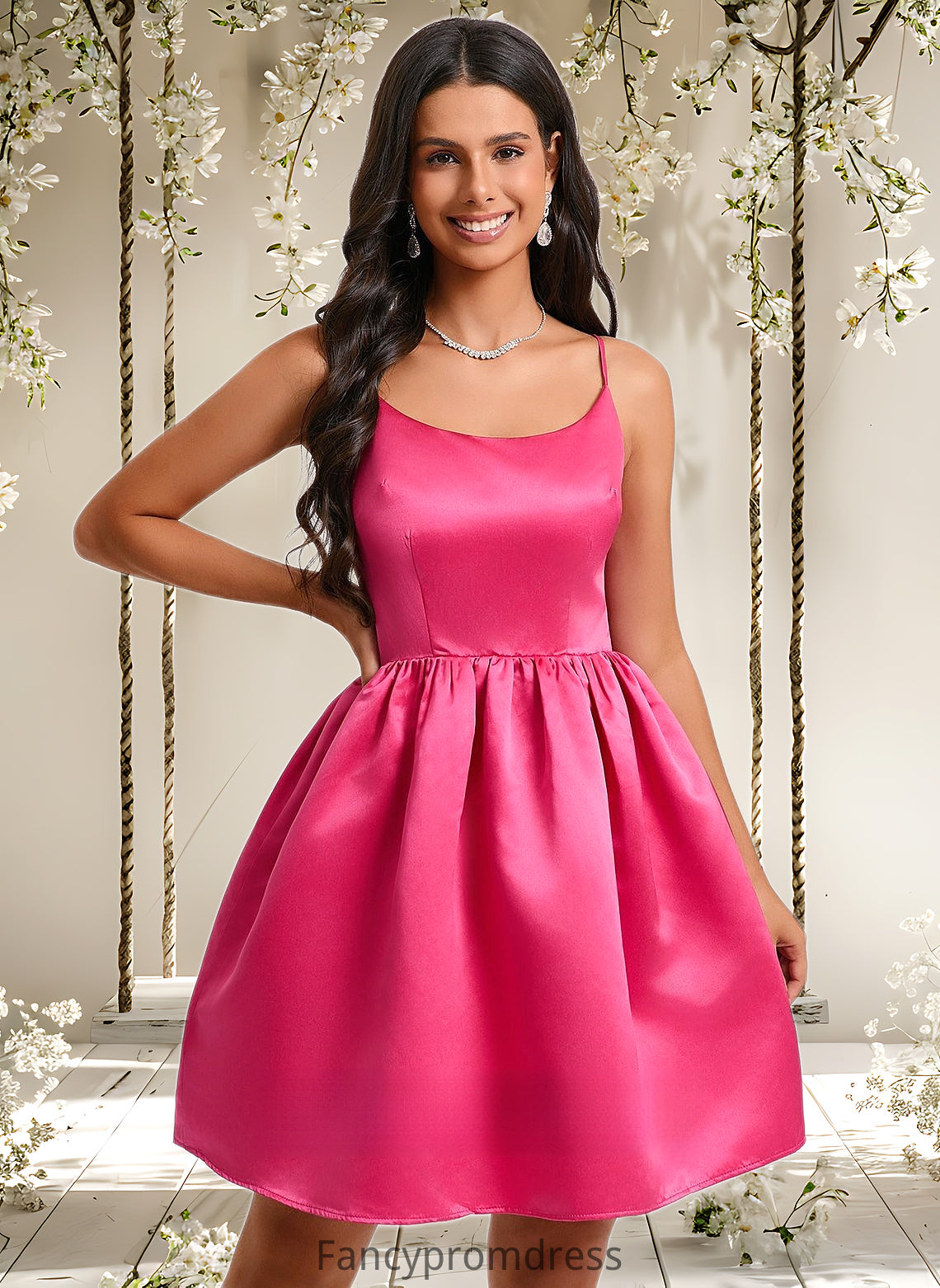 Lynn Ball-Gown/Princess Scoop Short Satin Homecoming Dress DRP0025714