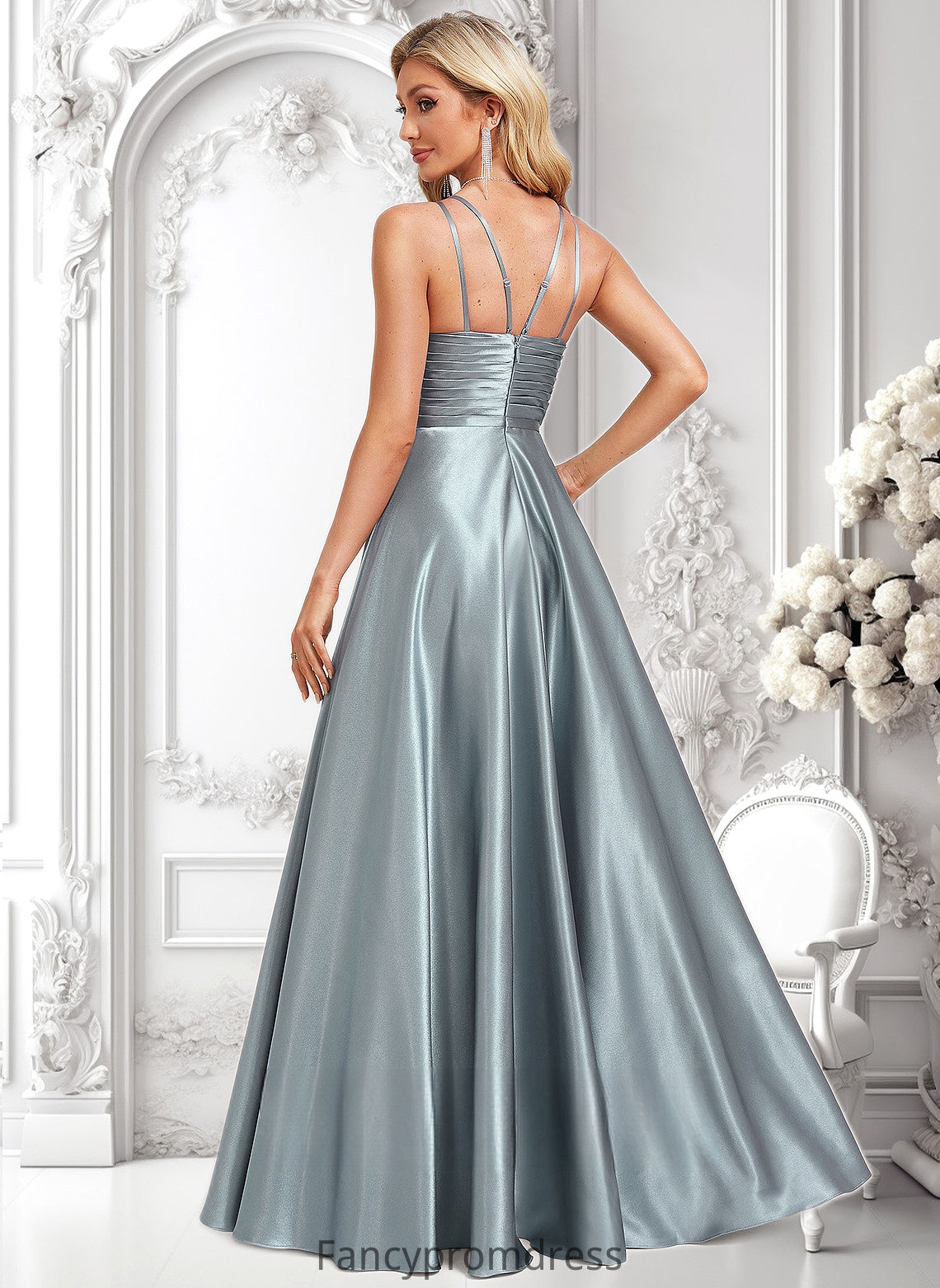 Ryan A-line Halter Floor-Length Stretch Satin Bridesmaid Dress DRP0025783