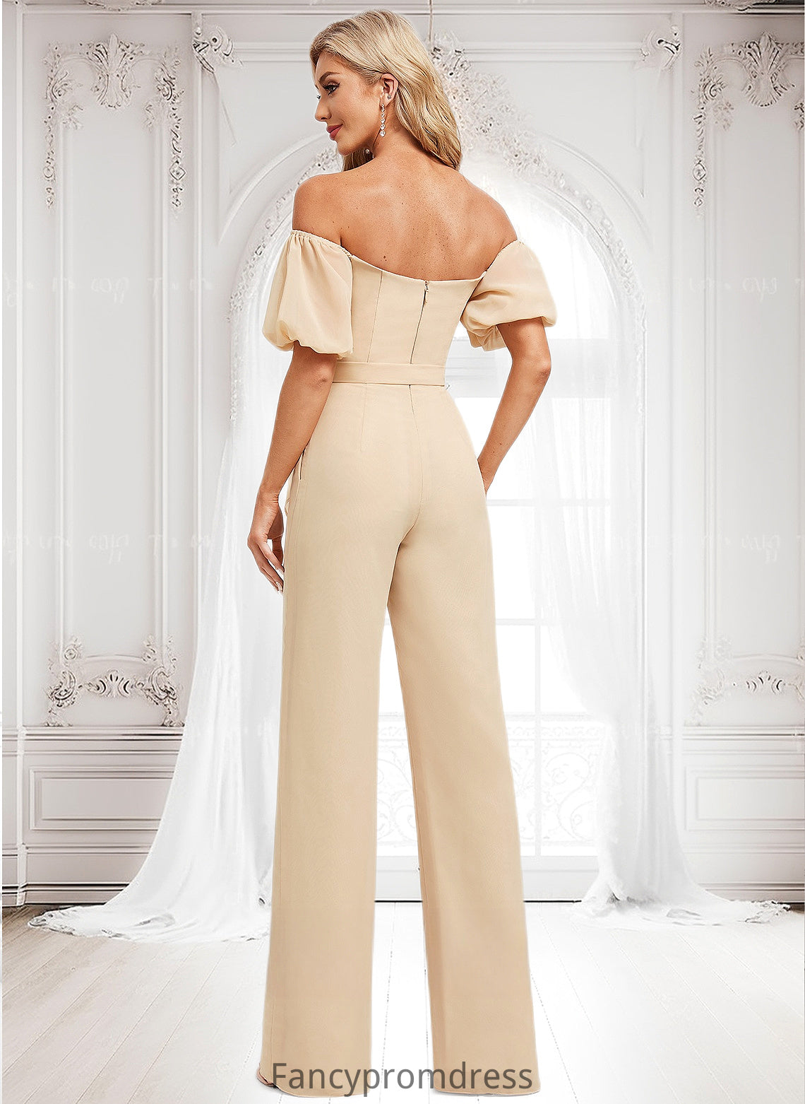 Anastasia Jumpsuit/Pantsuit Off the Shoulder Square Floor-Length Chiffon Bridesmaid Dress DRP0025791