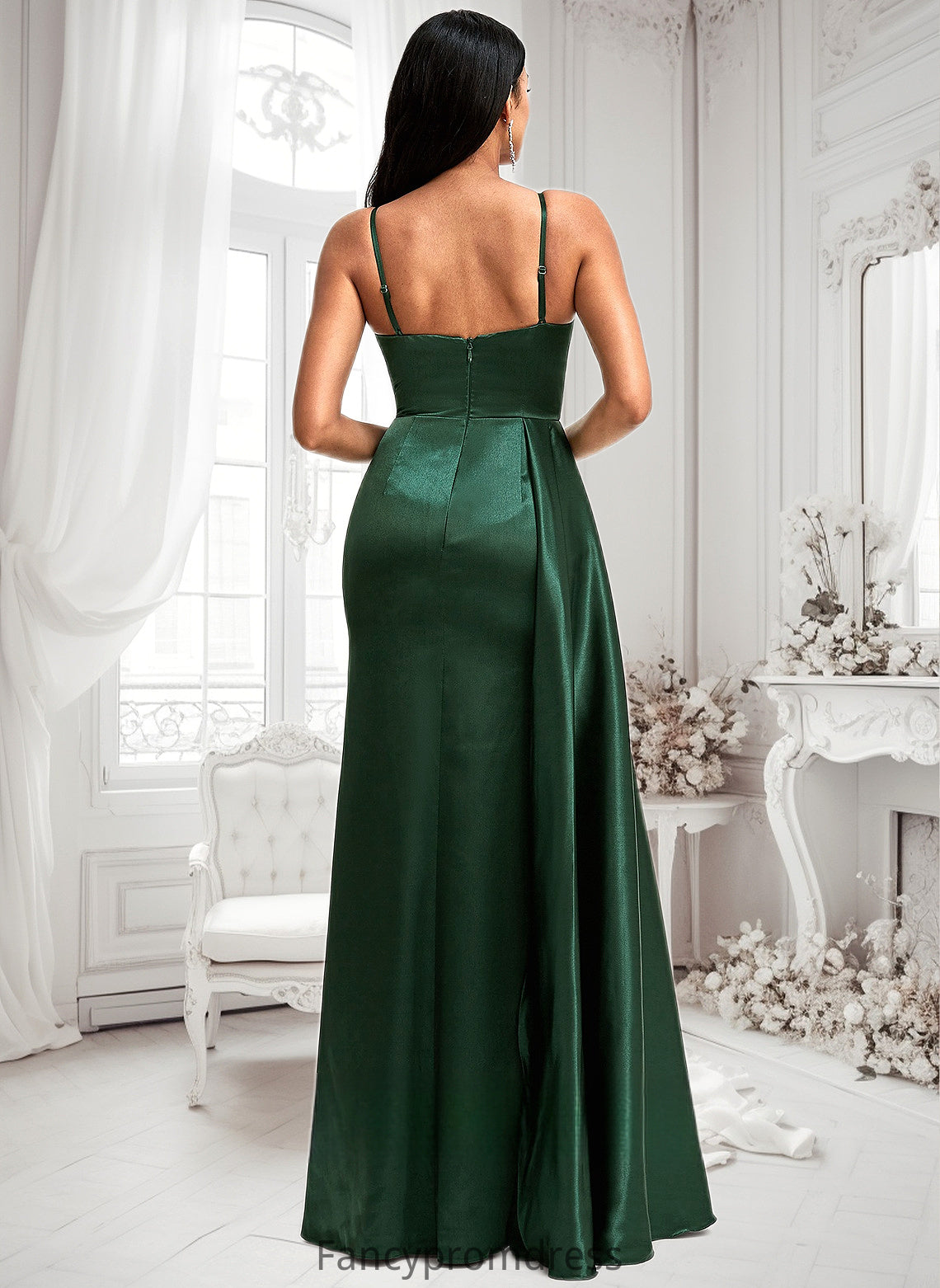 Kaia A-line V-Neck Floor-Length Stretch Satin Bridesmaid Dress DRP0025745