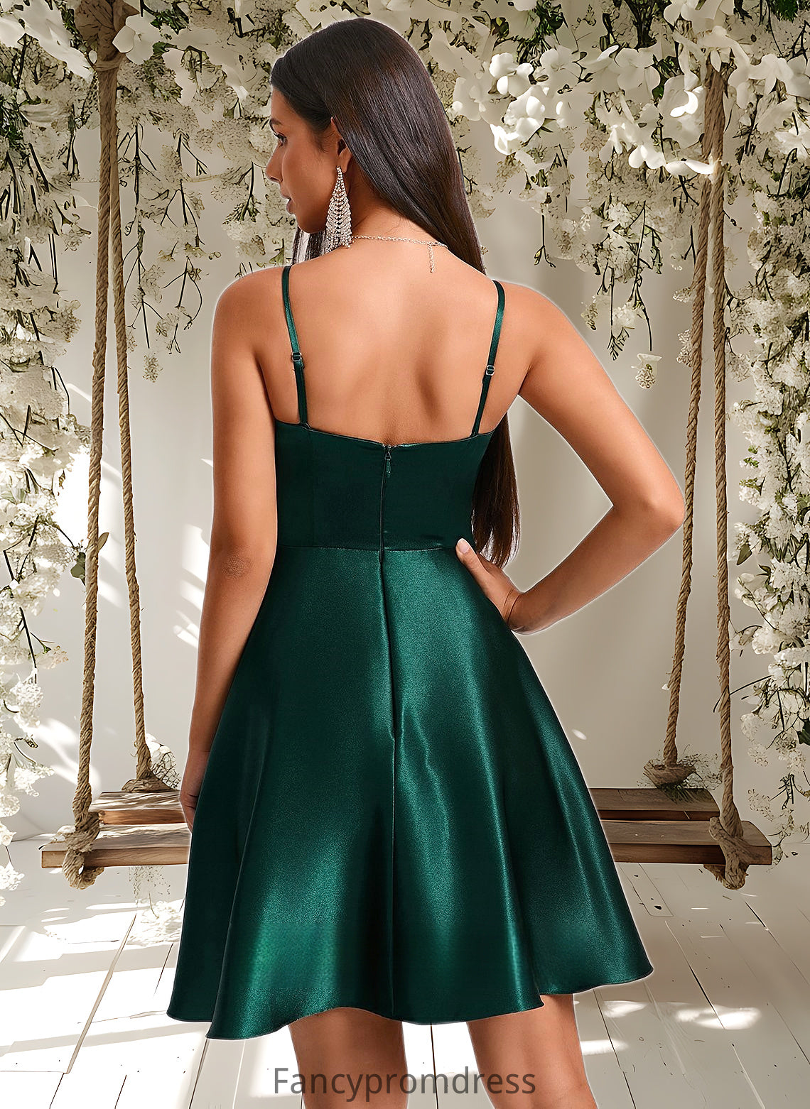 Elianna A-line Cowl Short Stretch Satin Homecoming Dress DRP0025664