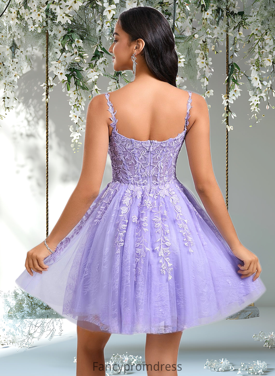 Rita A-line V-Neck Short Tulle Lace Homecoming Dress DRP0025640