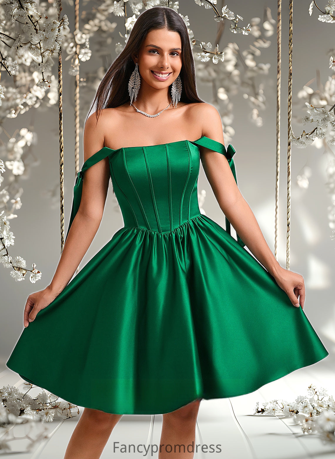 Corinne Ball-Gown/Princess Straight Short Satin Homecoming Dress With Bow DRP0025645