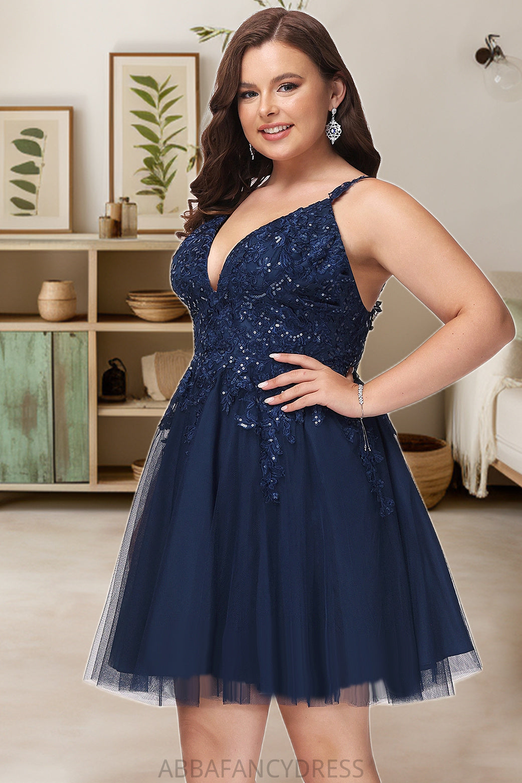 Amirah A-line V-Neck Short/Mini Tulle Homecoming Dress With Sequins DRP0020548