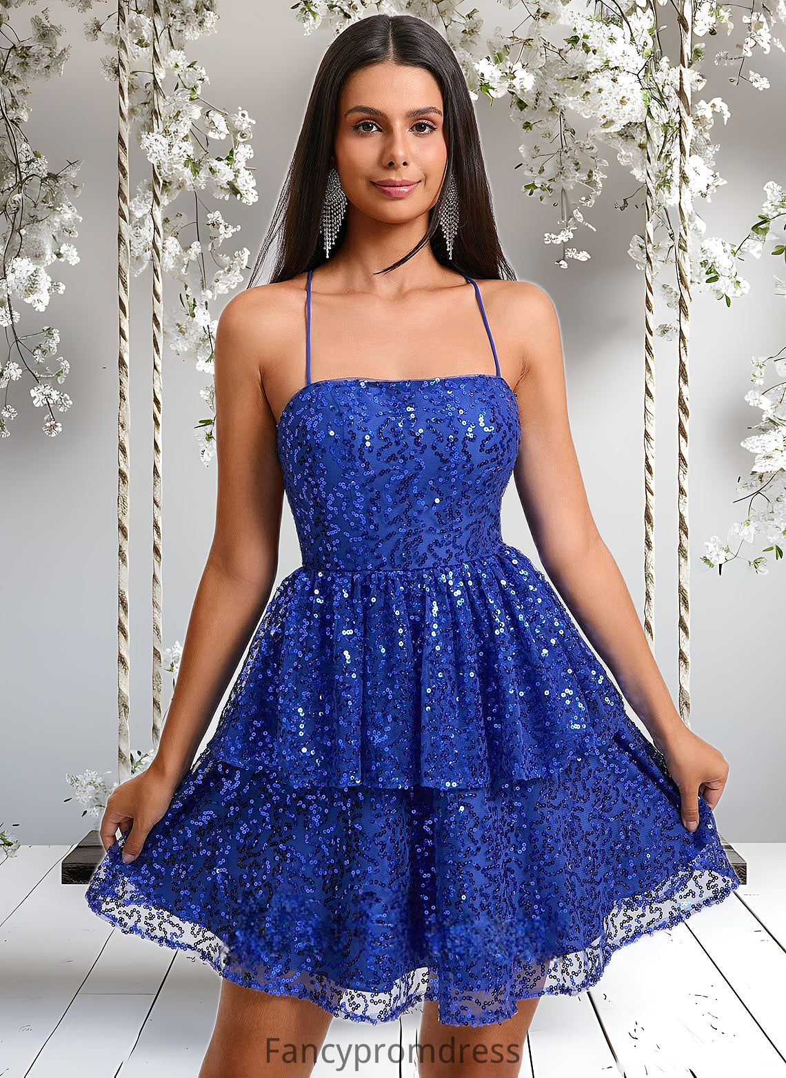 Chana A-line Straight Short Sequin Homecoming Dress DRP0025713