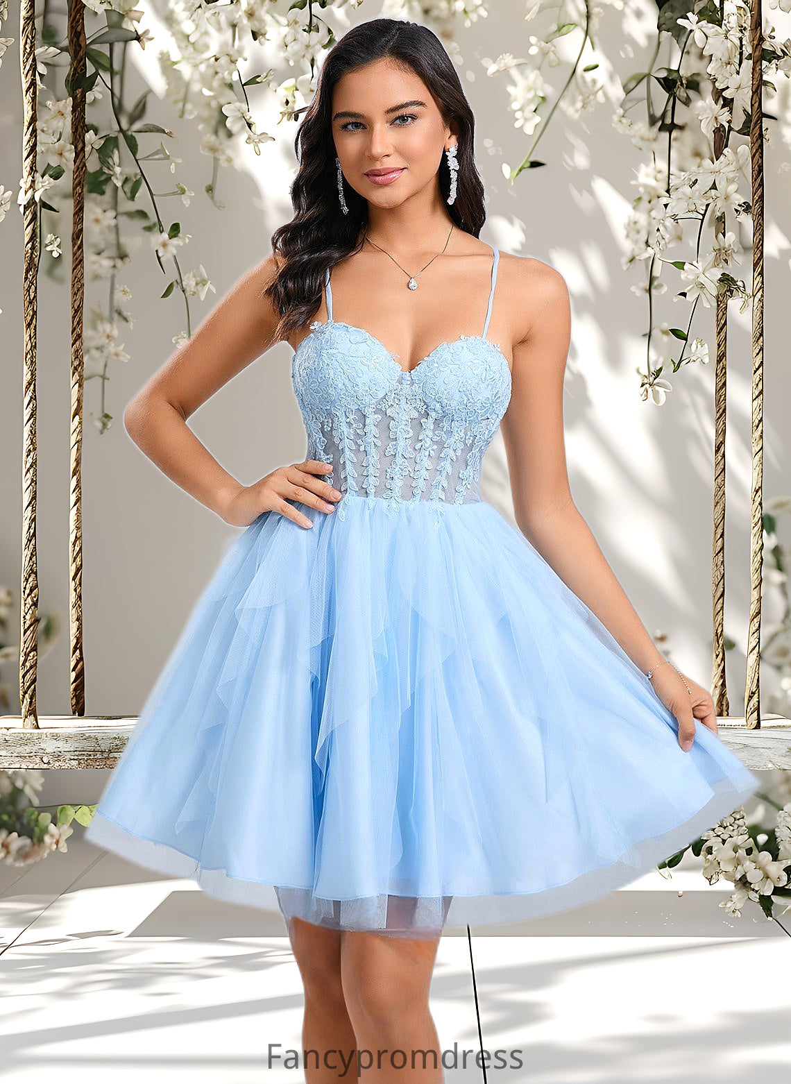 Nita Ball-Gown/Princess Sweetheart Short Lace Tulle Homecoming Dress With Ruffle DRP0025707