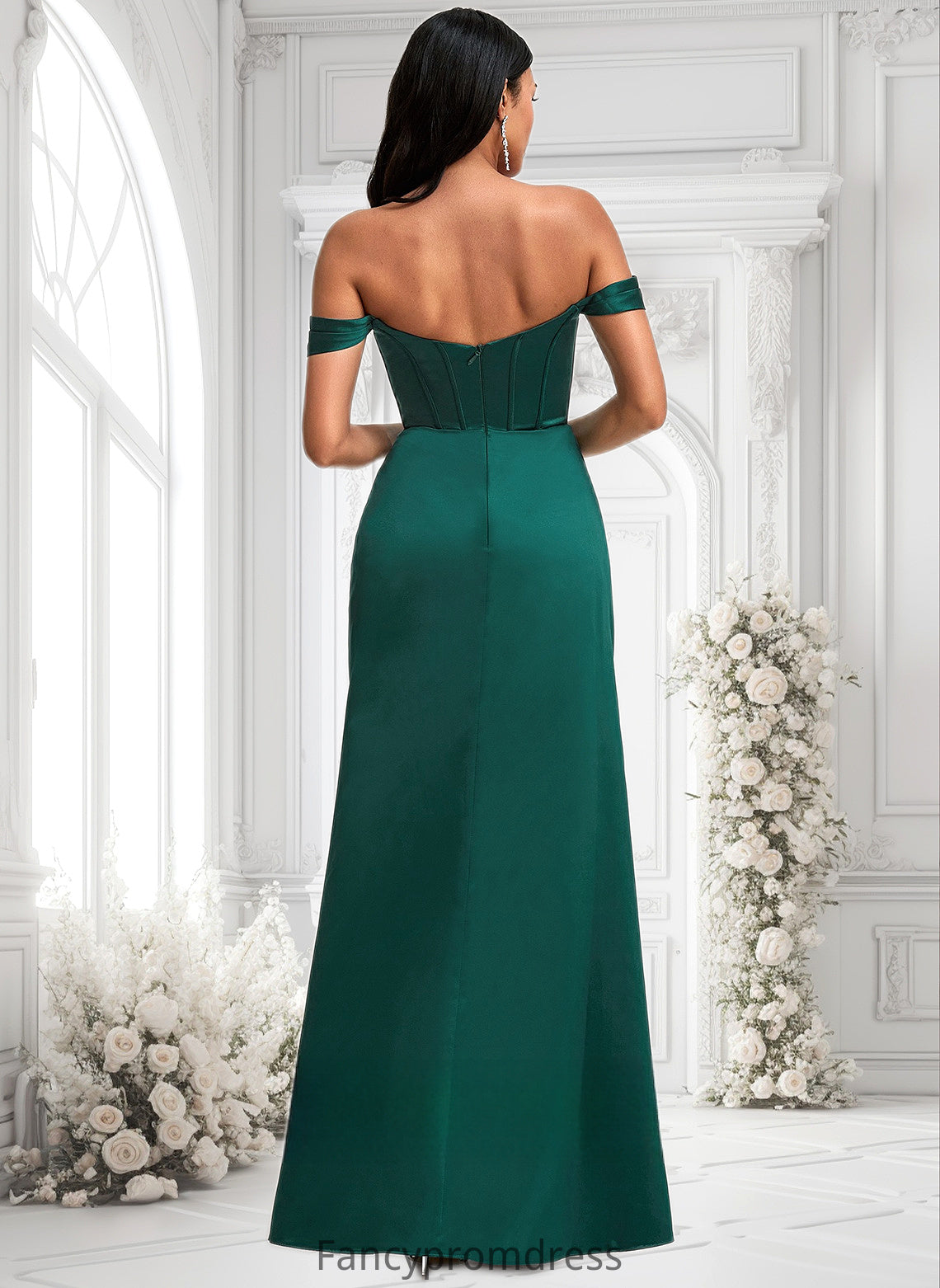 Quinn A-line Off the Shoulder Floor-Length Satin Bridesmaid Dress DRP0025743