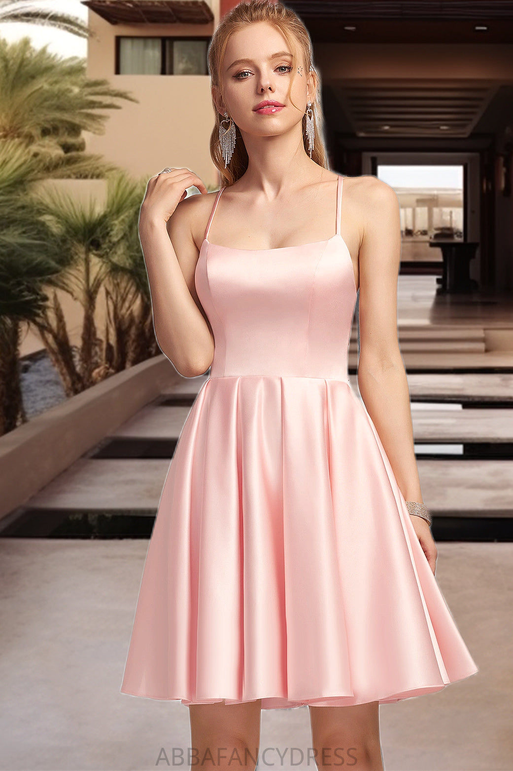 Clara A-line Square Short/Mini Satin Homecoming Dress DRP0020544