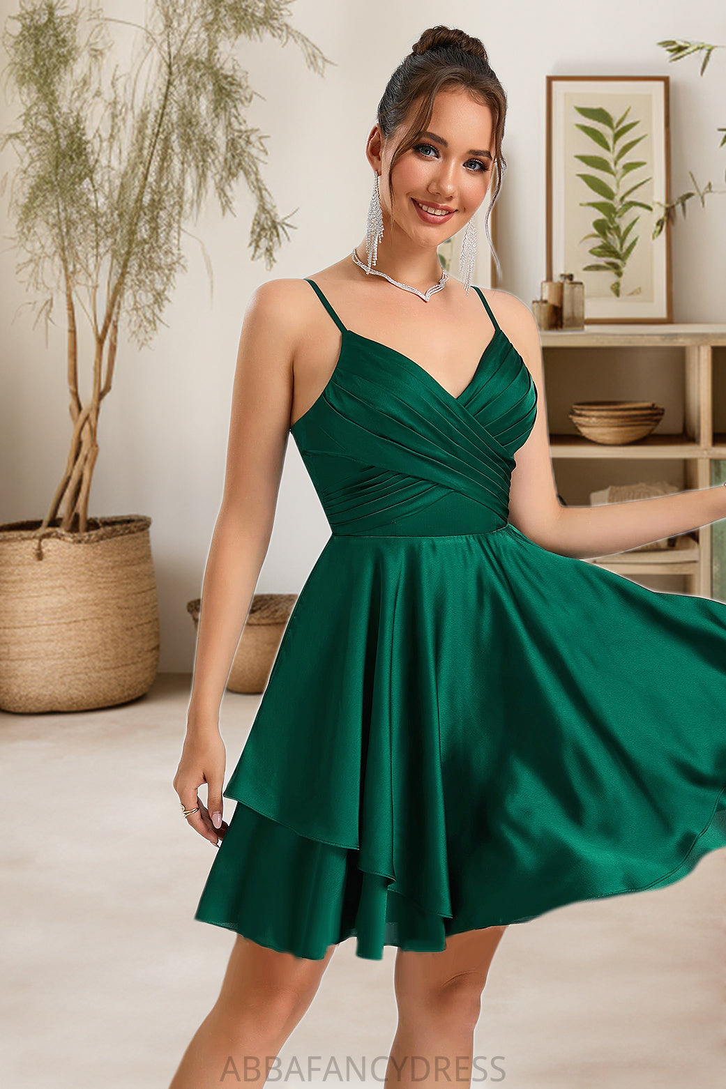 Lisa A-line V-Neck Short/Mini Silky Satin Homecoming Dress DRP0020463