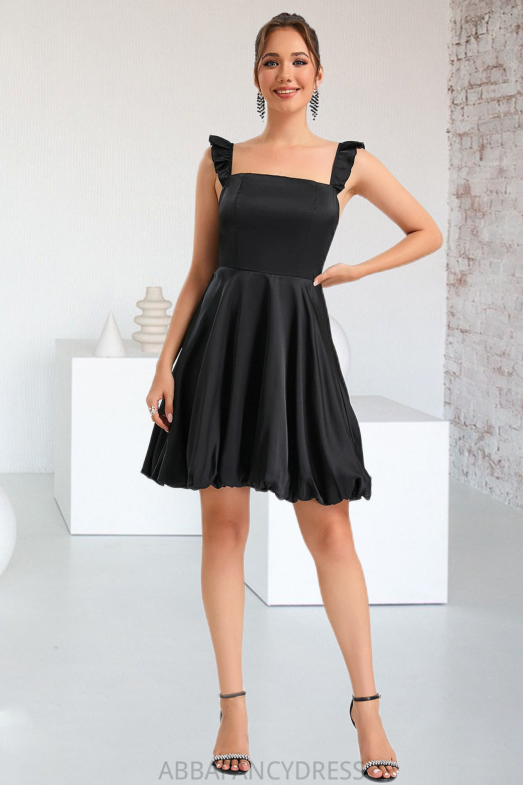 Maren A-line Square Short/Mini Satin Homecoming Dress DRP0020484