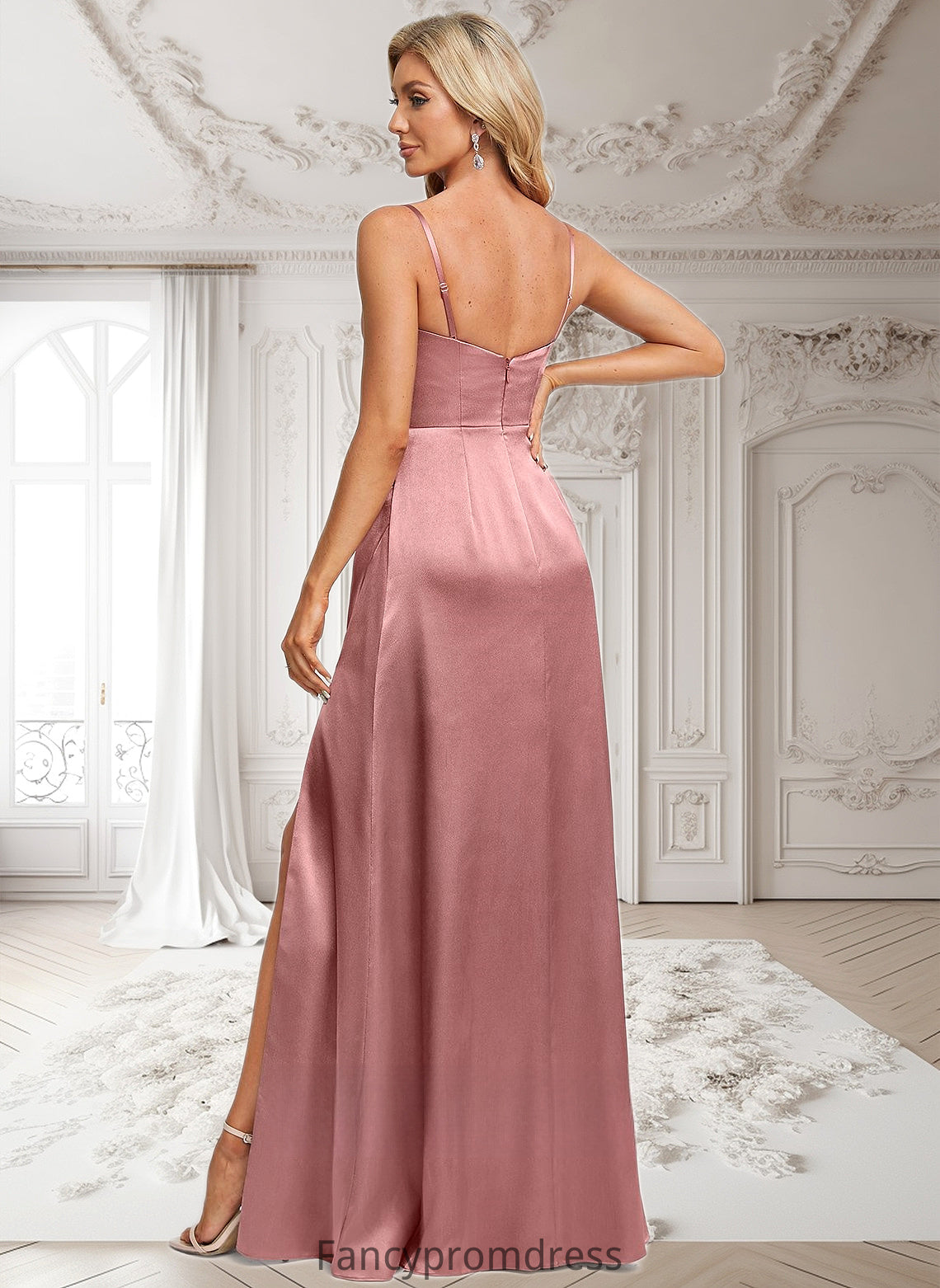 Liz A-line Cowl Floor-Length Stretch Satin Prom Dresses DRP0025881