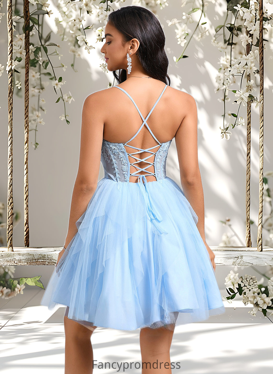 Nita Ball-Gown/Princess Sweetheart Short Lace Tulle Homecoming Dress With Ruffle DRP0025707