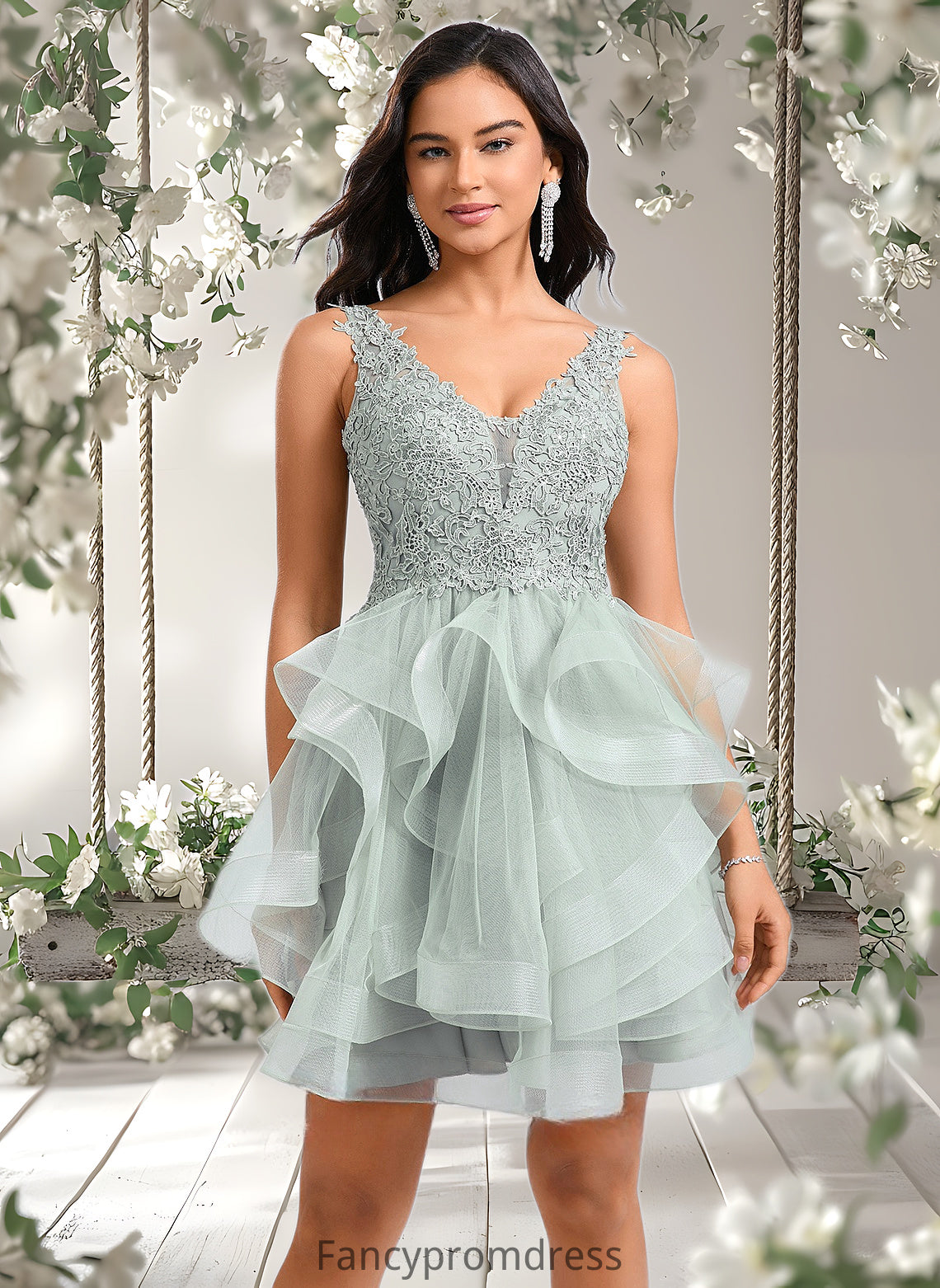 Lexie Ball-Gown/Princess V-Neck Short Tulle Lace Homecoming Dress DRP0025671