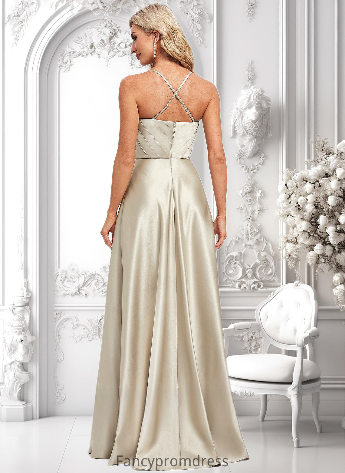 Ciara A-line Square Floor-Length Satin Bridesmaid Dress DRP0025789