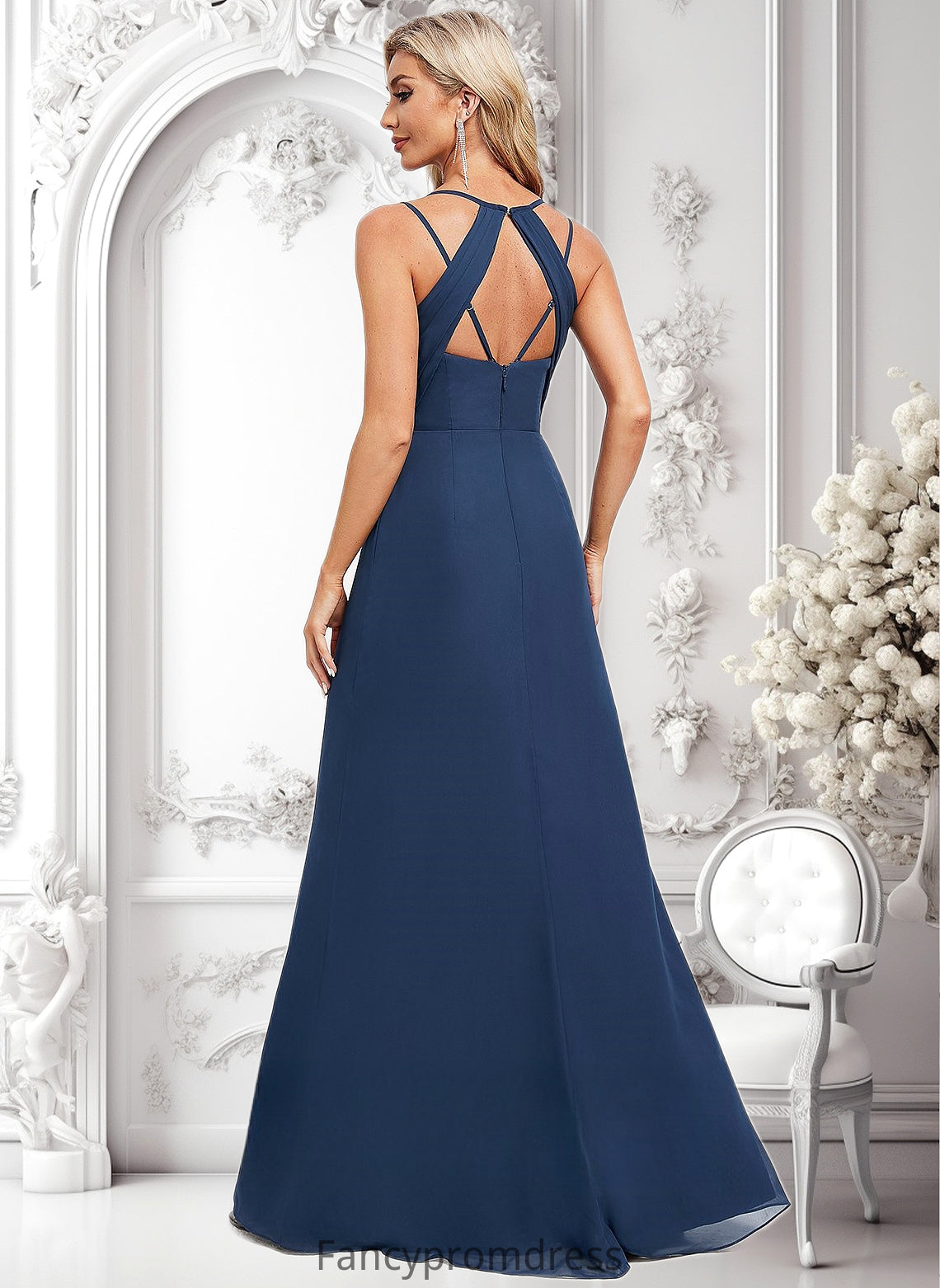 Dylan A-line V-Neck Floor-Length Chiffon Bridesmaid Dress DRP0025803