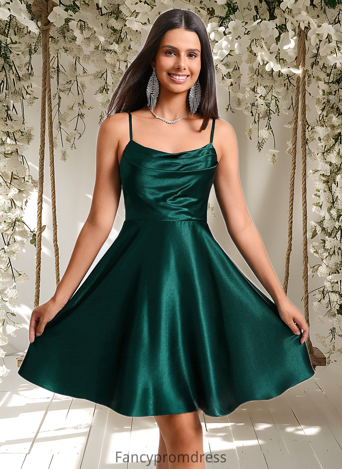 Elianna A-line Cowl Short Stretch Satin Homecoming Dress DRP0025664